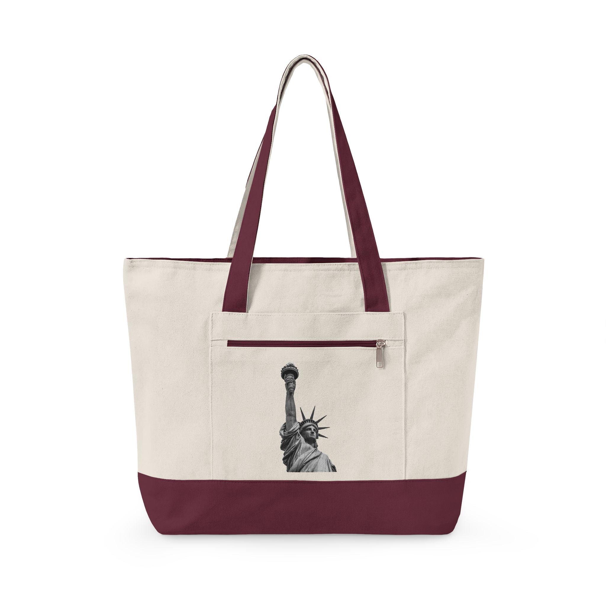 Statue of Liberty Canvas Tote — Zippered Eco Travel Bag