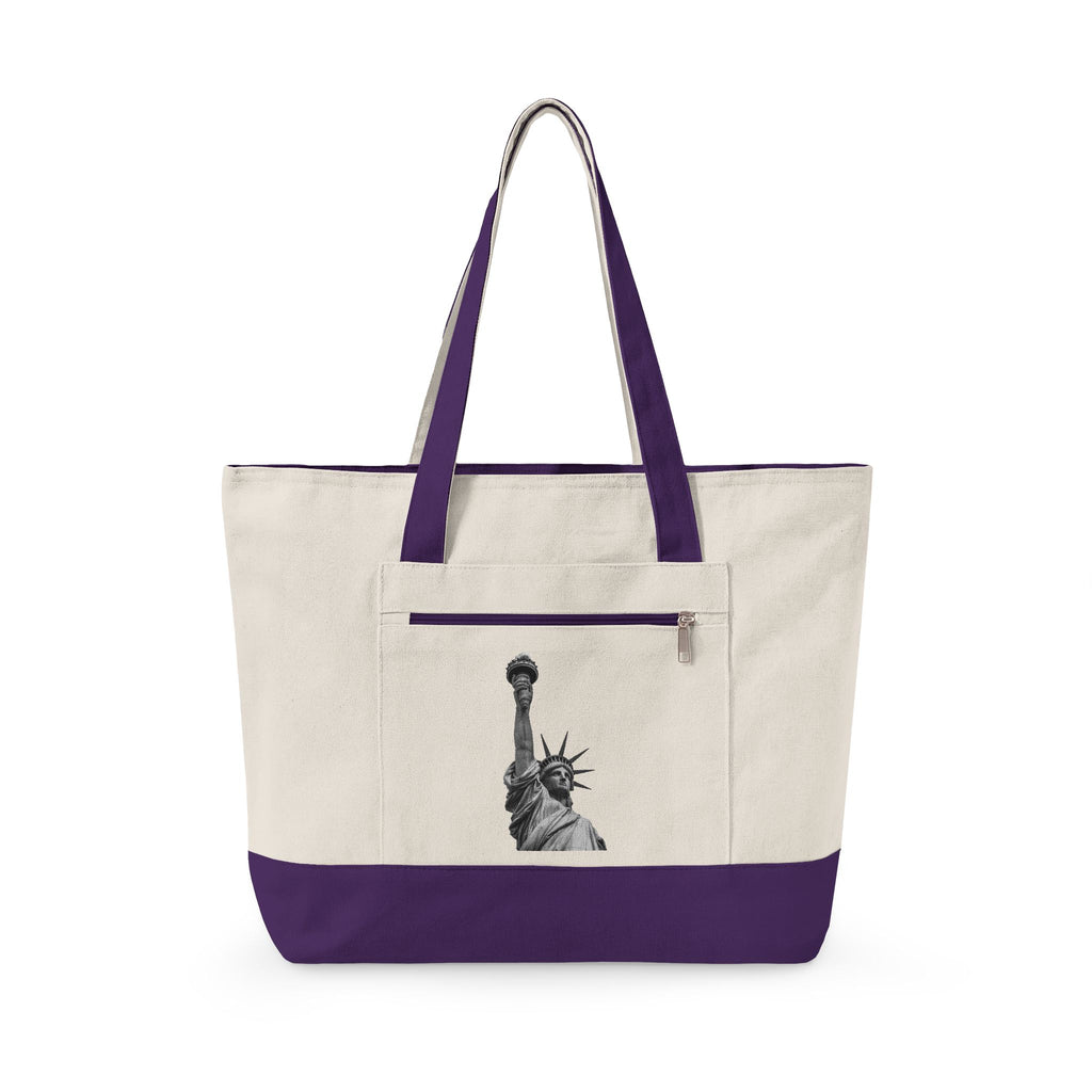 Statue of Liberty Canvas Tote — Zippered Eco Travel Bag