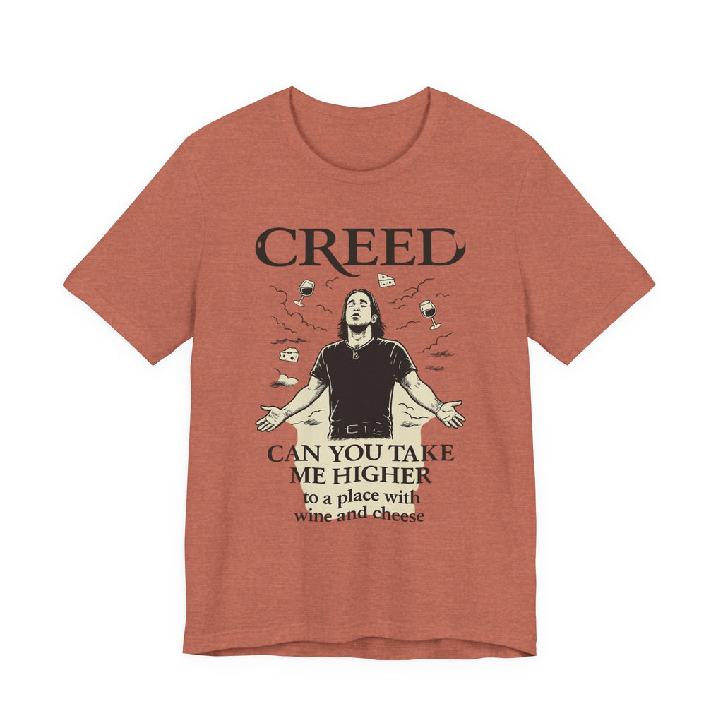 Creed-Inspired Unisex Jersey Tee - Wine & Cheese Lover's Shirt, Casual Daywear, Gift for Friends, Music Merch, Funny Tee