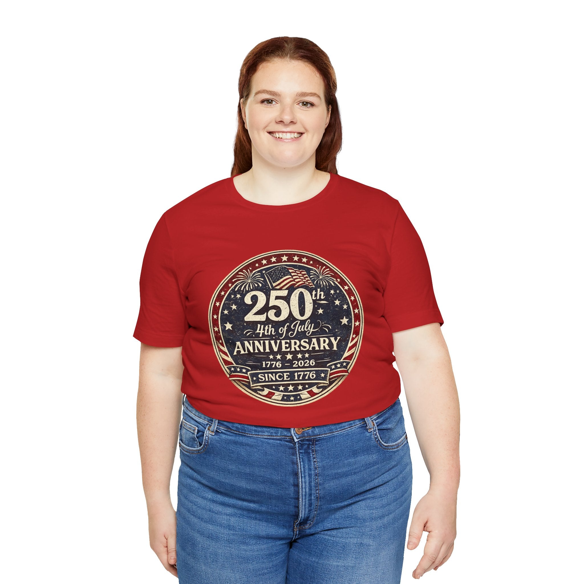 4th of July 250th Anniversary T-Shirt – Vintage American Flag Emblem (1776–2026)