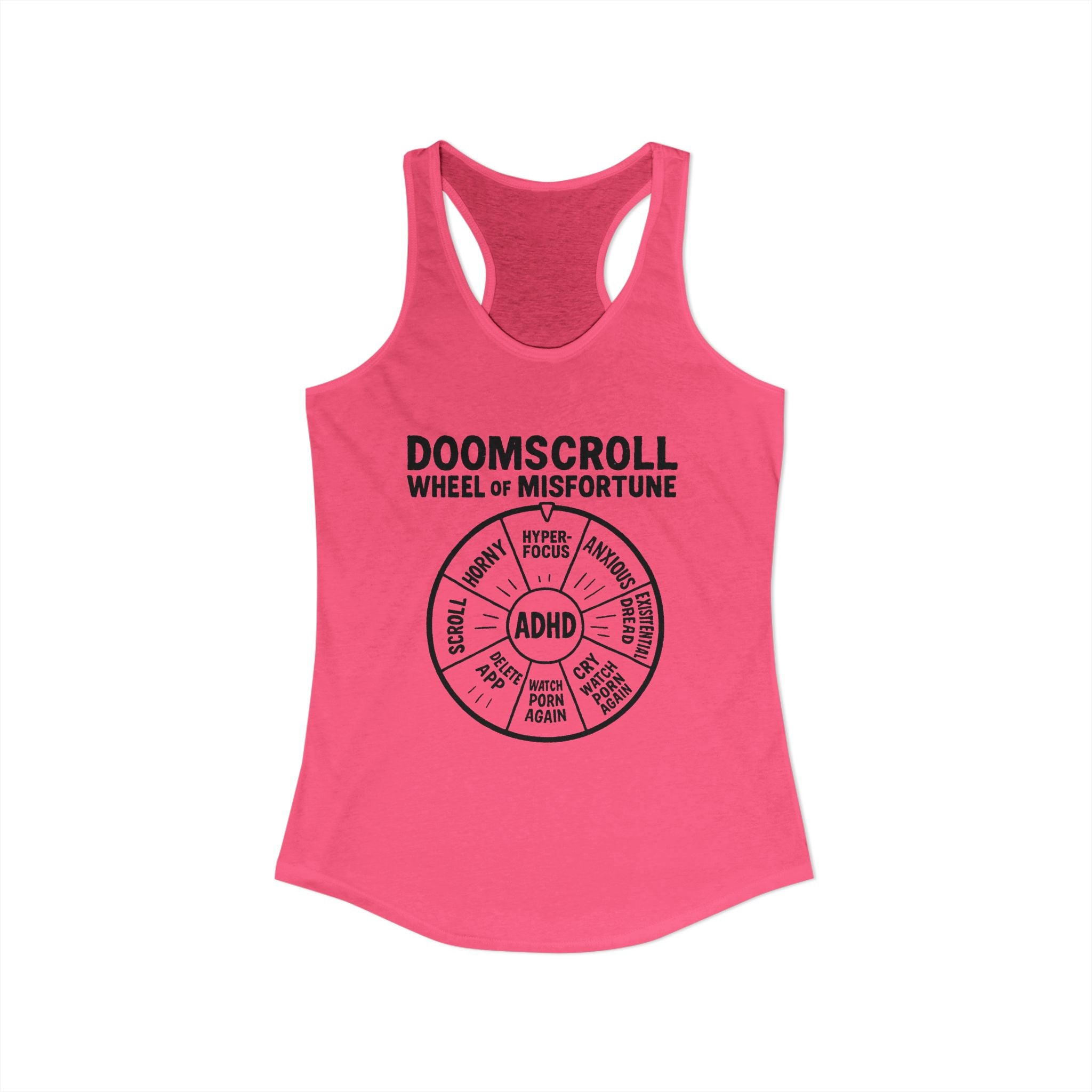 "DOOMSCROLL: Wheel of Misfortune" ADHD tank top