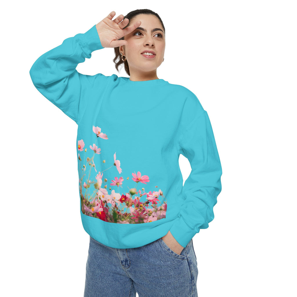 Floral Meadow Sweatshirt — Pink Cosmos Garden Crewneck