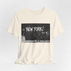 New York City Skyline Tee — Vintage Black & White 'NEW YORK!' Graphic Shirt