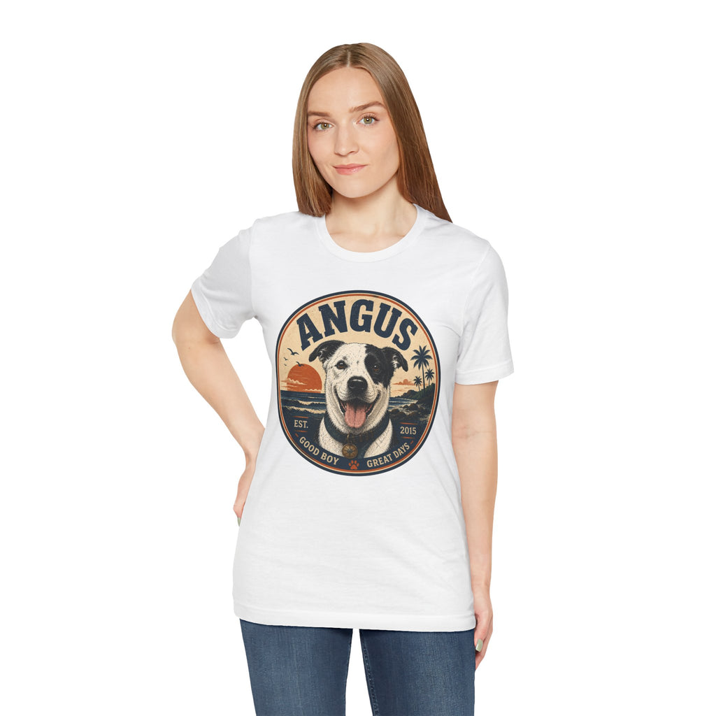 Angus Dog Tee — Retro Beach Portrait T-Shirt