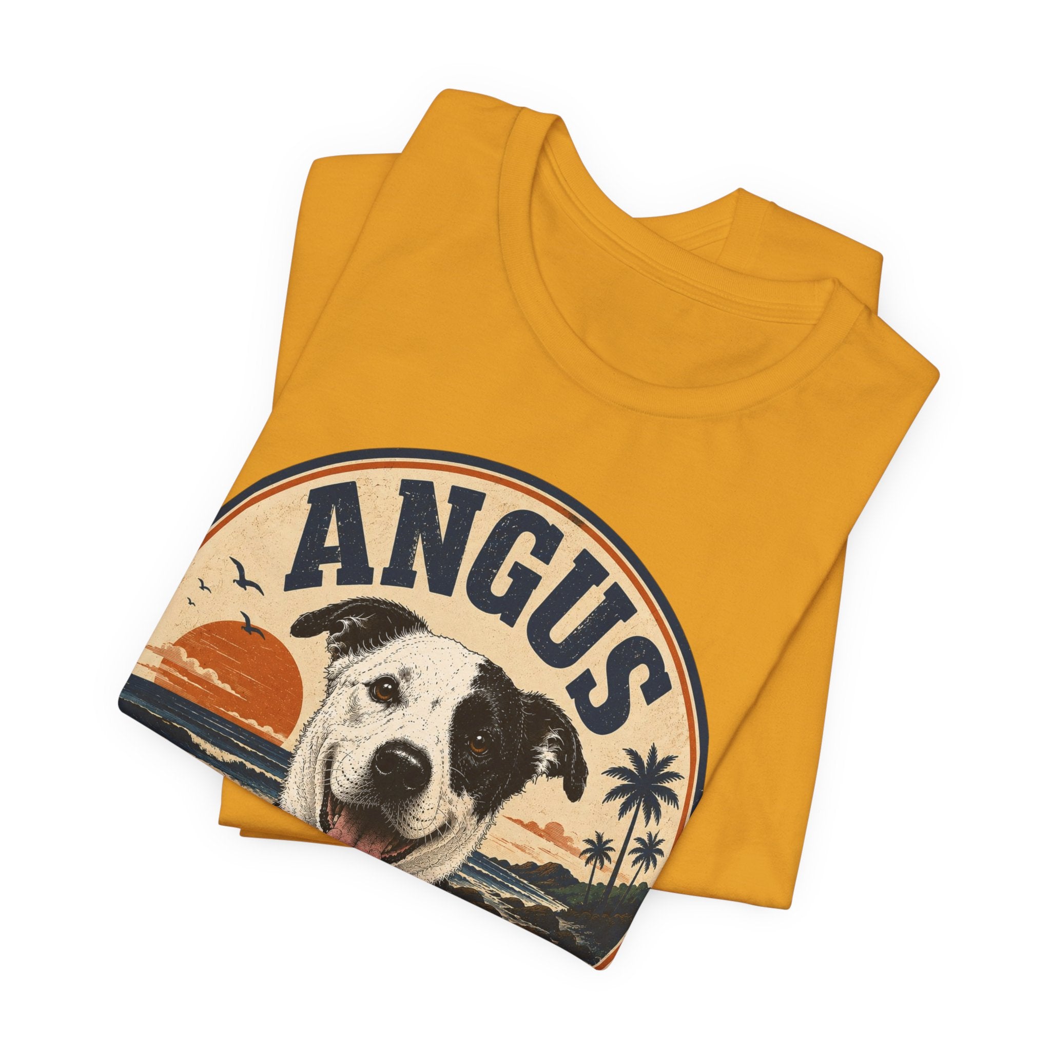 Angus Dog Tee — Retro Beach Portrait T-Shirt