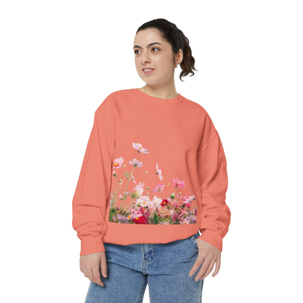Floral Meadow Sweatshirt — Pink Cosmos Garden Crewneck