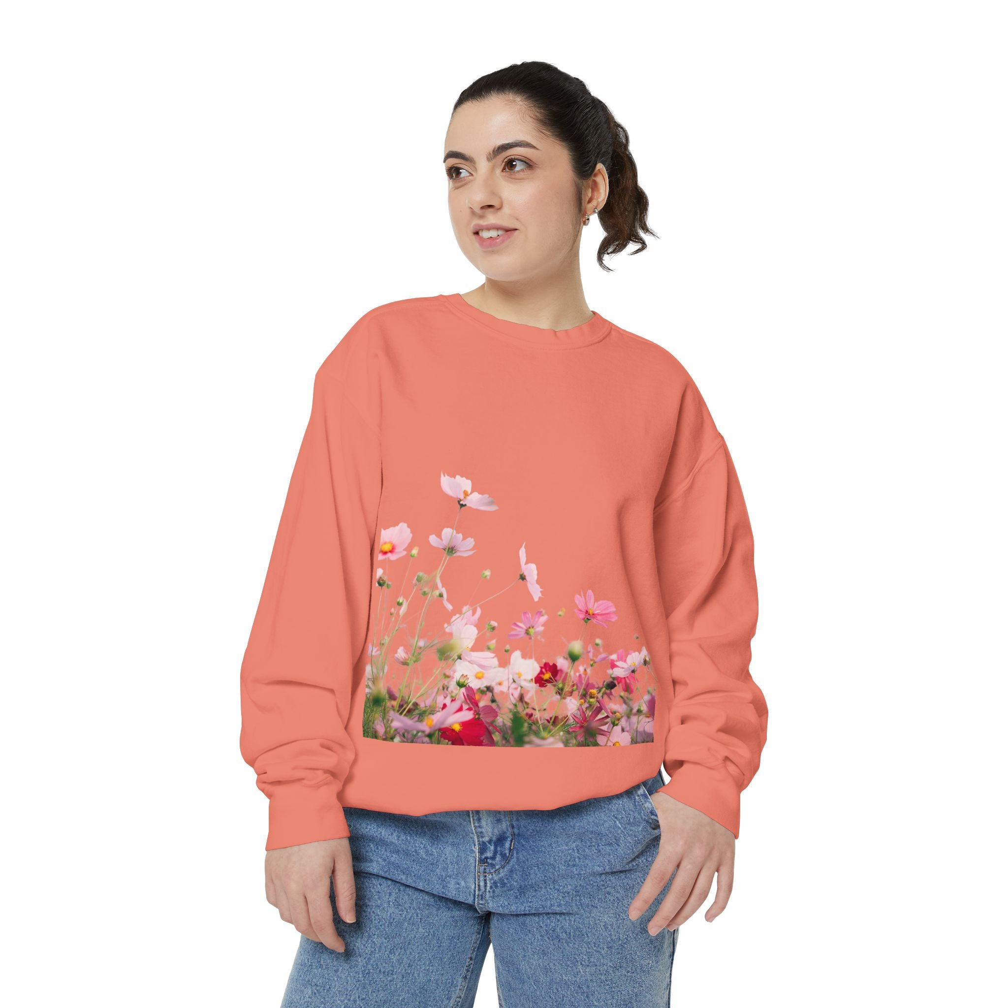 Floral Meadow Sweatshirt — Pink Cosmos Garden Crewneck