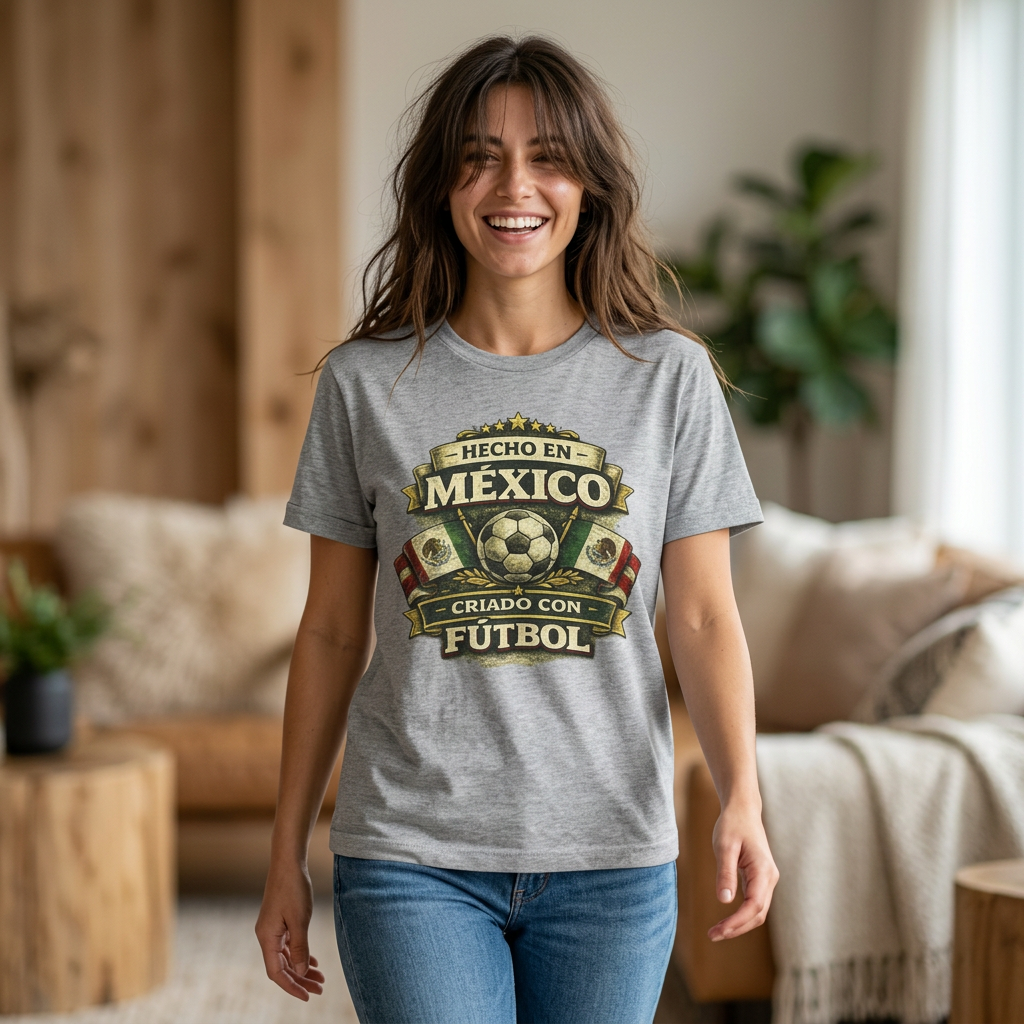 Mexico Soccer T‑Shirt — "Hecho en México, Criado con Fútbol" Vintage Football Tee
