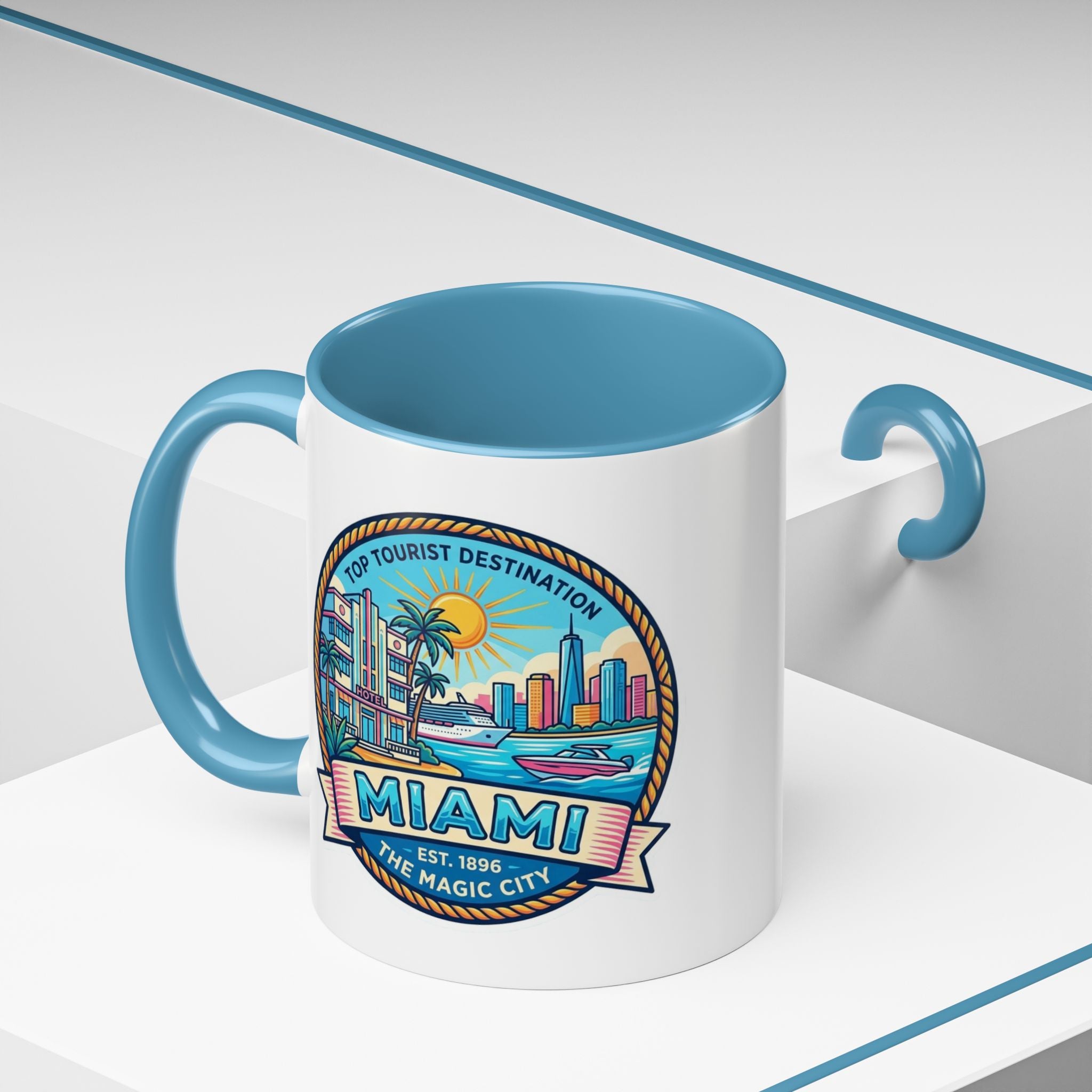 Miami Vintage Travel Accent Coffee Mug – 'Miami' Scenic Beach & Skyline Design (11/15oz)