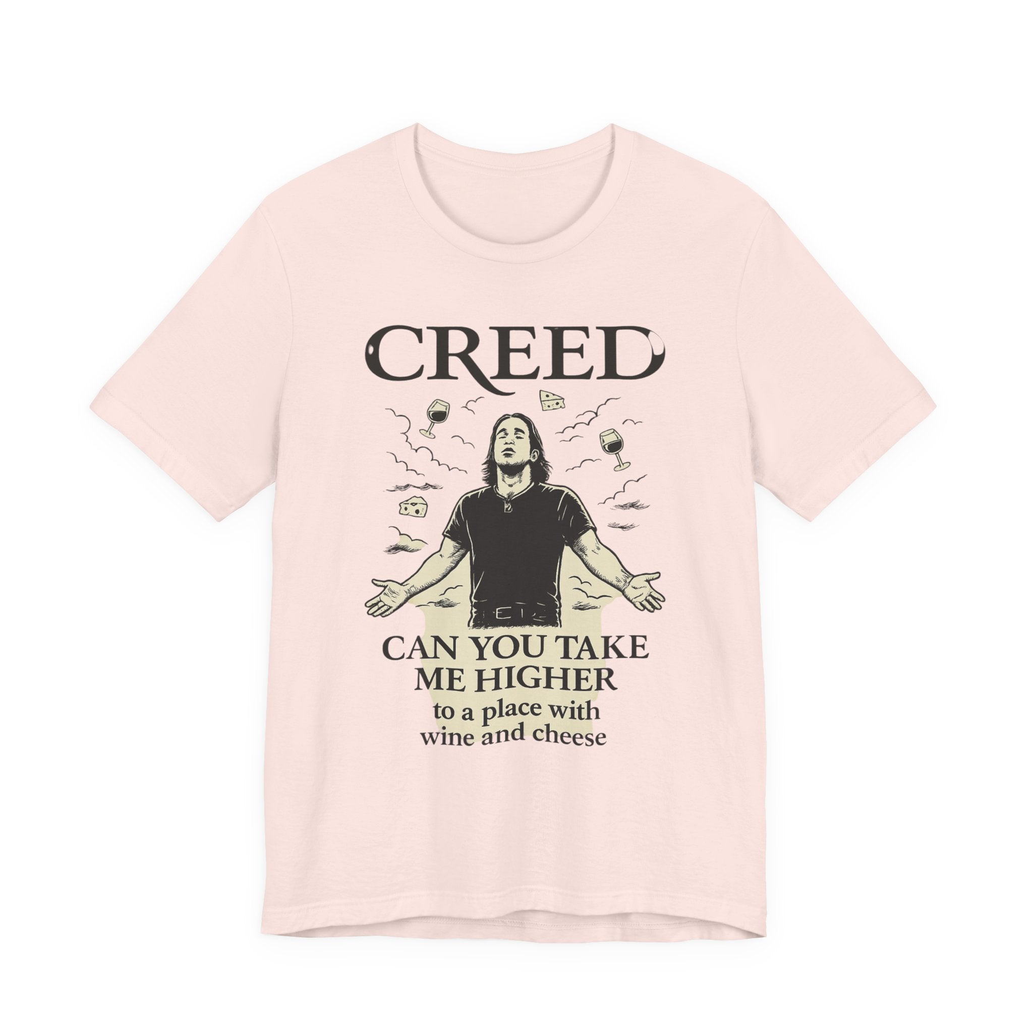Creed-Inspired Unisex Jersey Tee - Wine & Cheese Lover's Shirt, Casual Daywear, Gift for Friends, Music Merch, Funny Tee