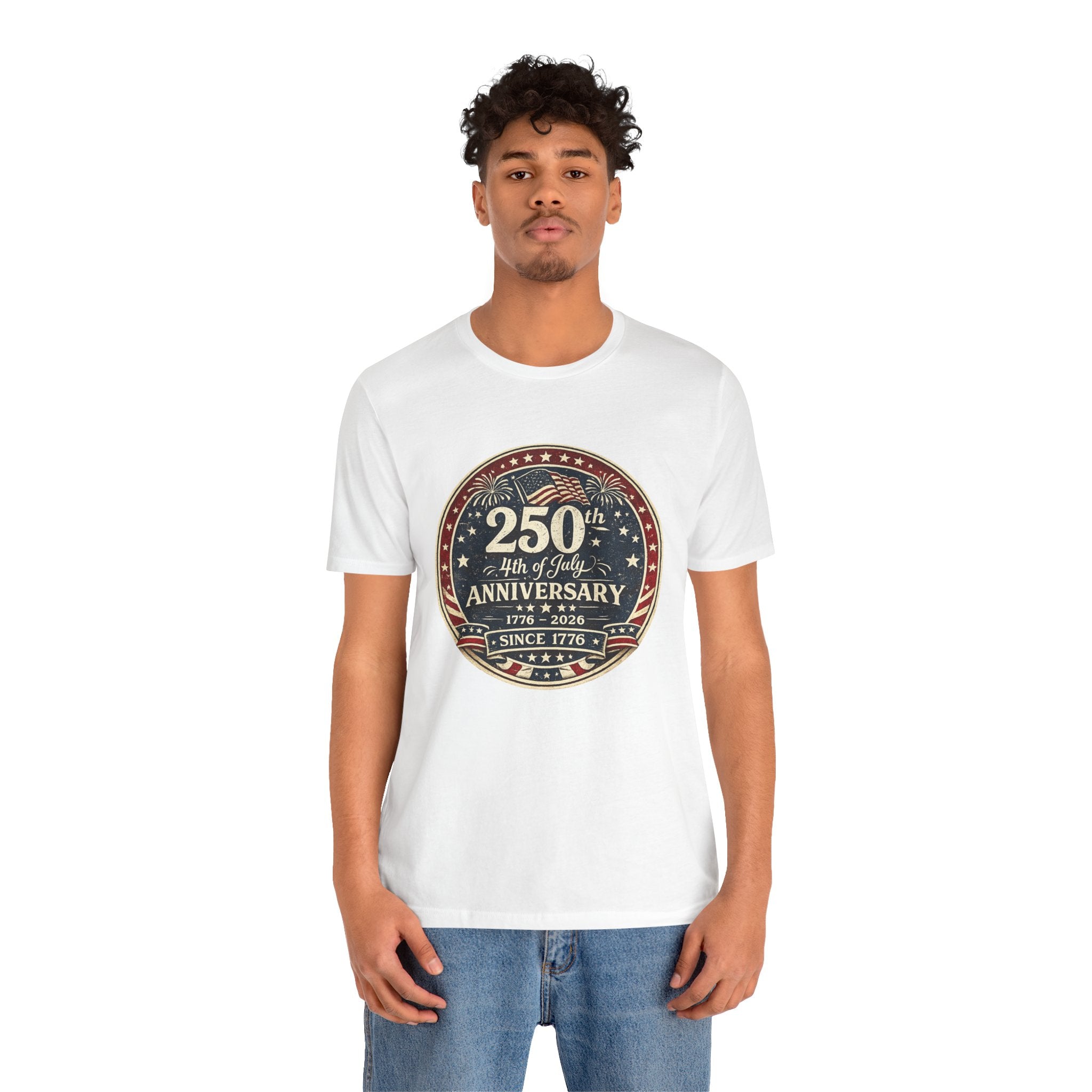 4th of July 250th Anniversary T-Shirt – Vintage American Flag Emblem (1776–2026)