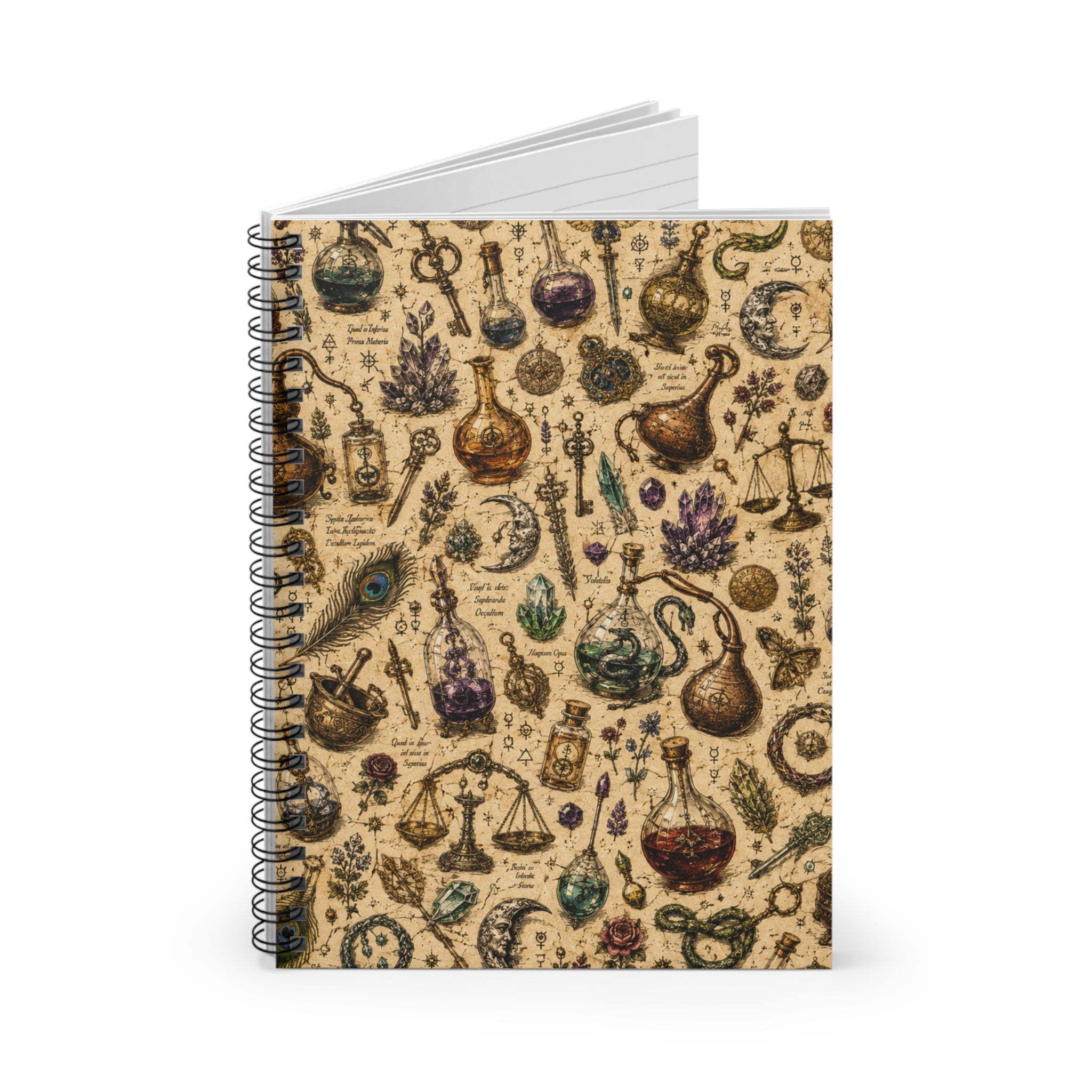 The Alchemist's Cabinet Notebook — Spiral Ruled Journal with Vintage Apothecary Design