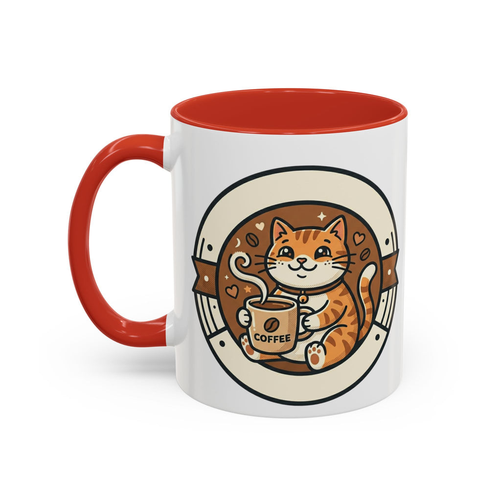 Cat Coffee Mug — Cute Orange Kitty Holding ‘Coffee’ Accent Ceramic Mug (11/15 oz)