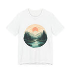 Sunset Mountain Landscape T-Shirt — Scenic Forest River Graphic Tee