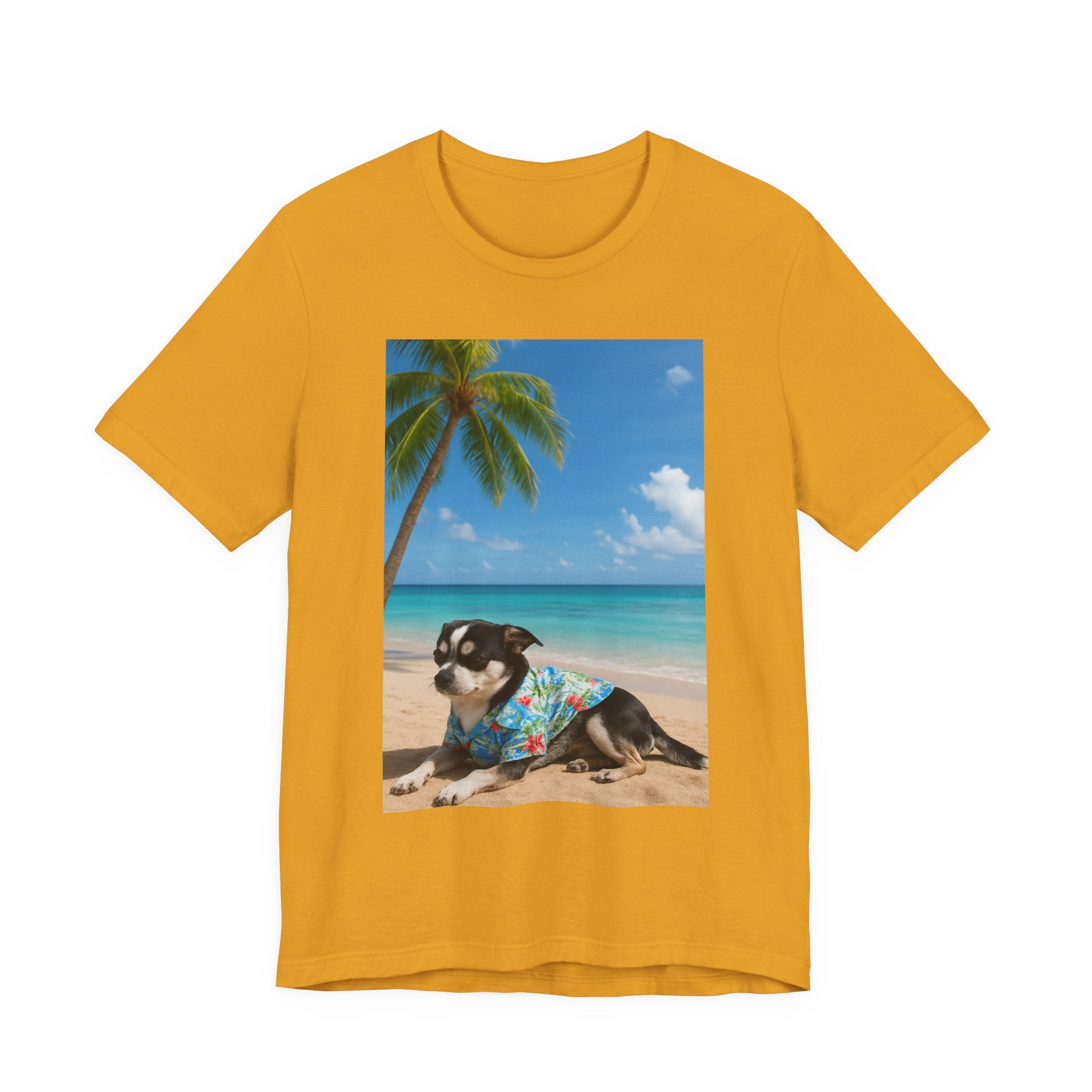 Beach Chihuahua Dog T-Shirt — Hawaiian Shirt Puppy on Tropical Shore