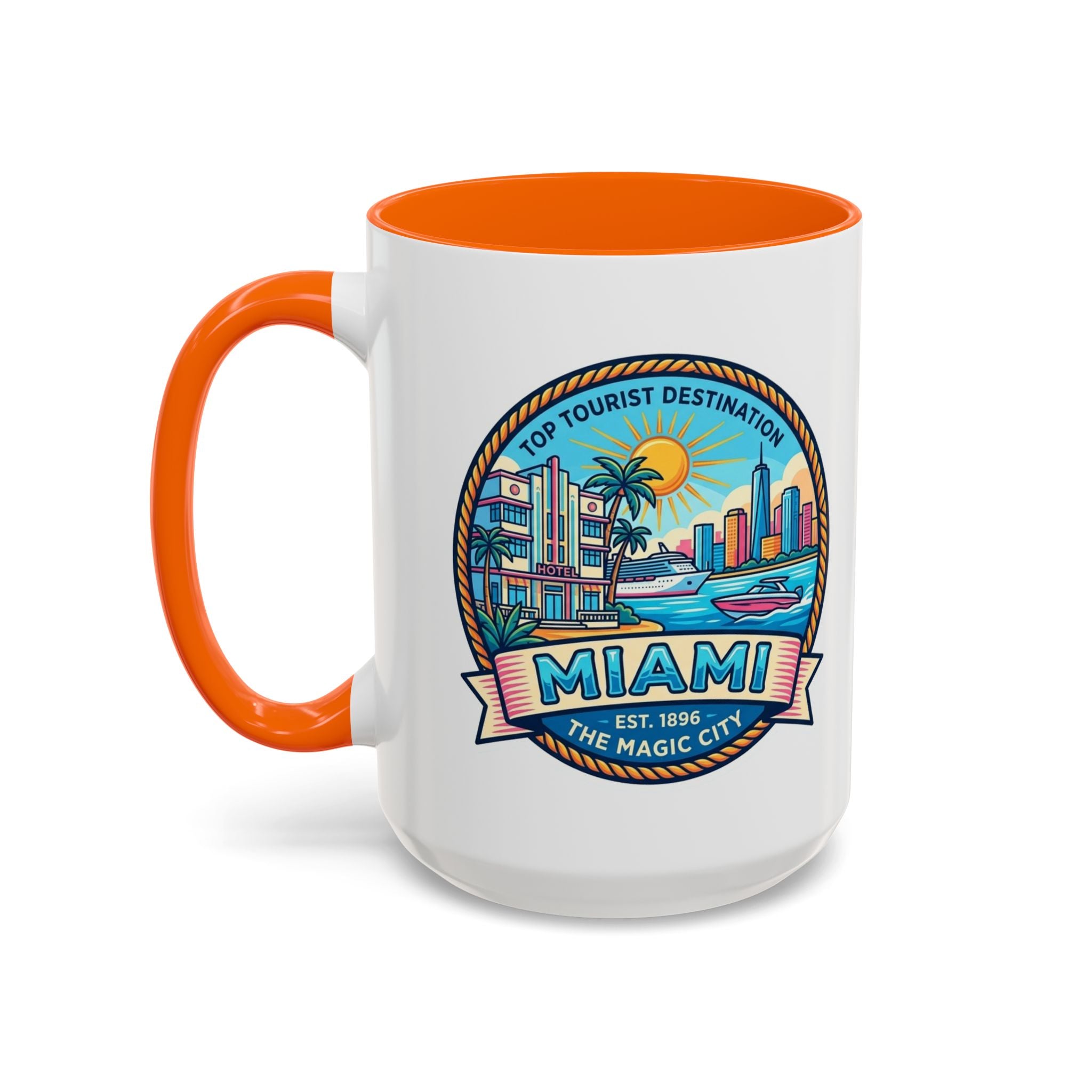 Miami Vintage Travel Accent Coffee Mug – 'Miami' Scenic Beach & Skyline Design (11/15oz)