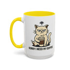 Cat Lover Coffee Mug – Cute Cat Illustration ‘Coffee’ Accent Ceramic Mug (11/15oz)