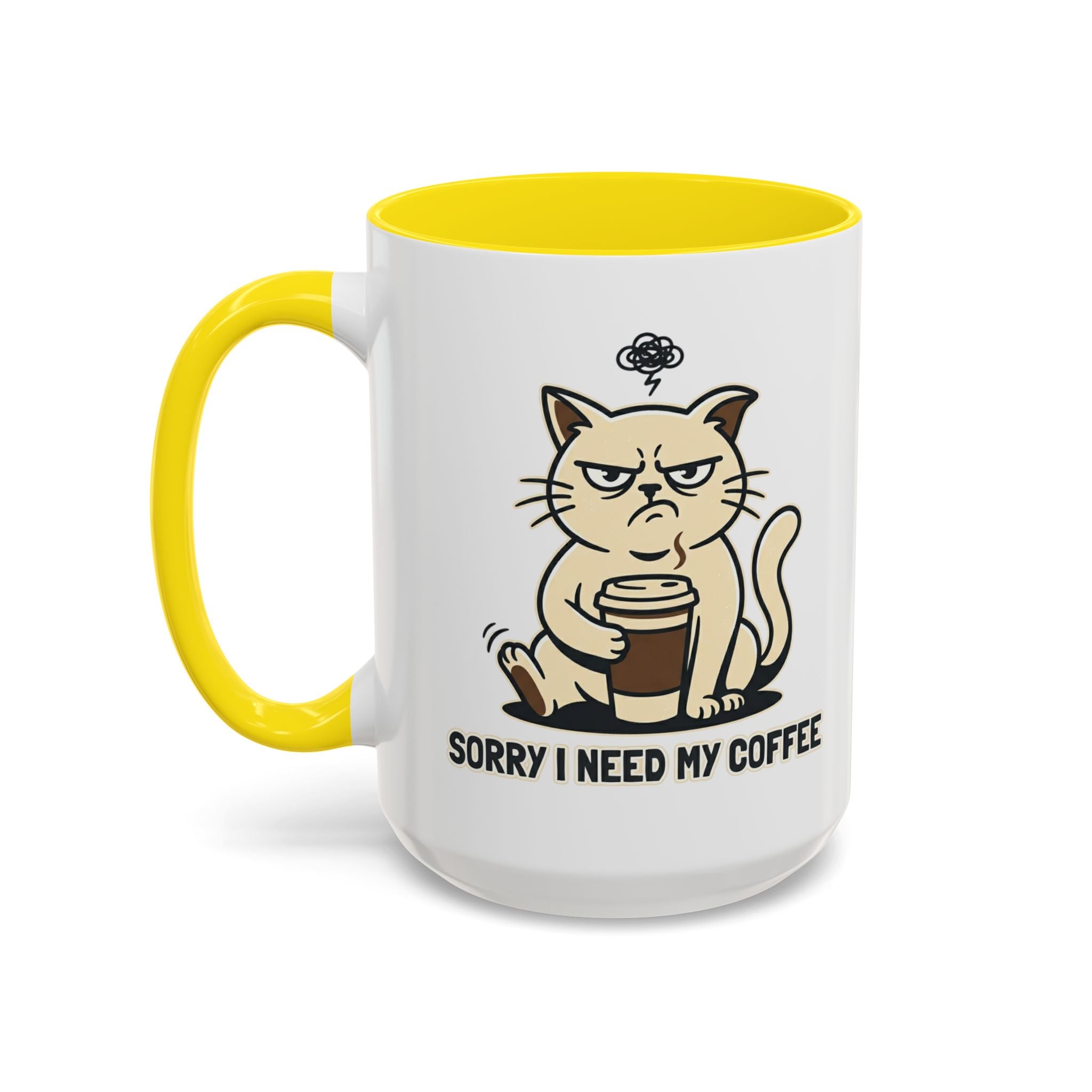 Cat Lover Coffee Mug – Cute Cat Illustration ‘Coffee’ Accent Ceramic Mug (11/15oz)