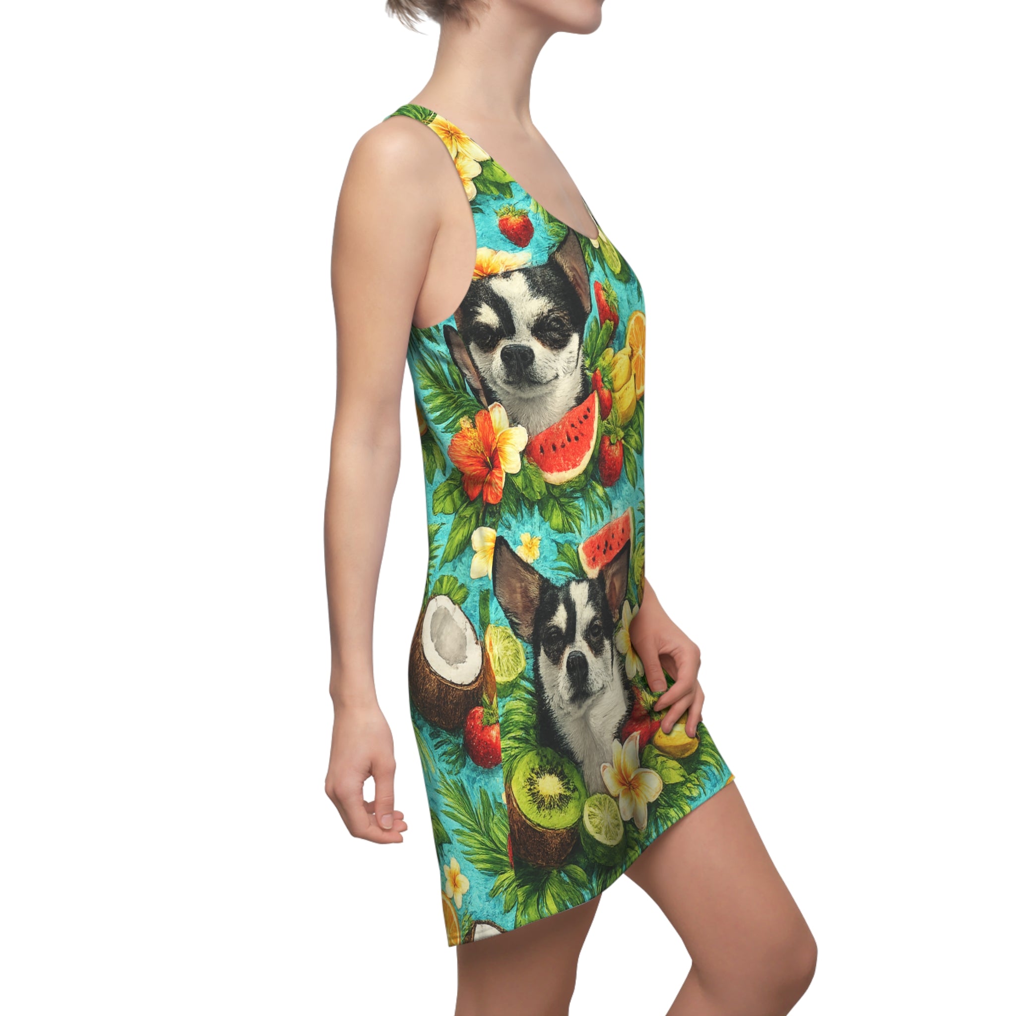 Tropical Chihuahua Racerback Dress — Fruit & Floral All-Over Print