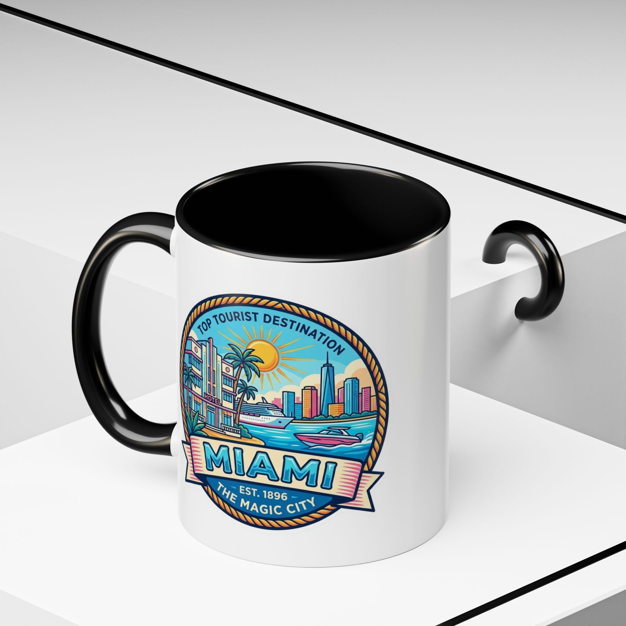Miami Vintage Travel Accent Coffee Mug – 'Miami' Scenic Beach & Skyline Design (11/15oz)