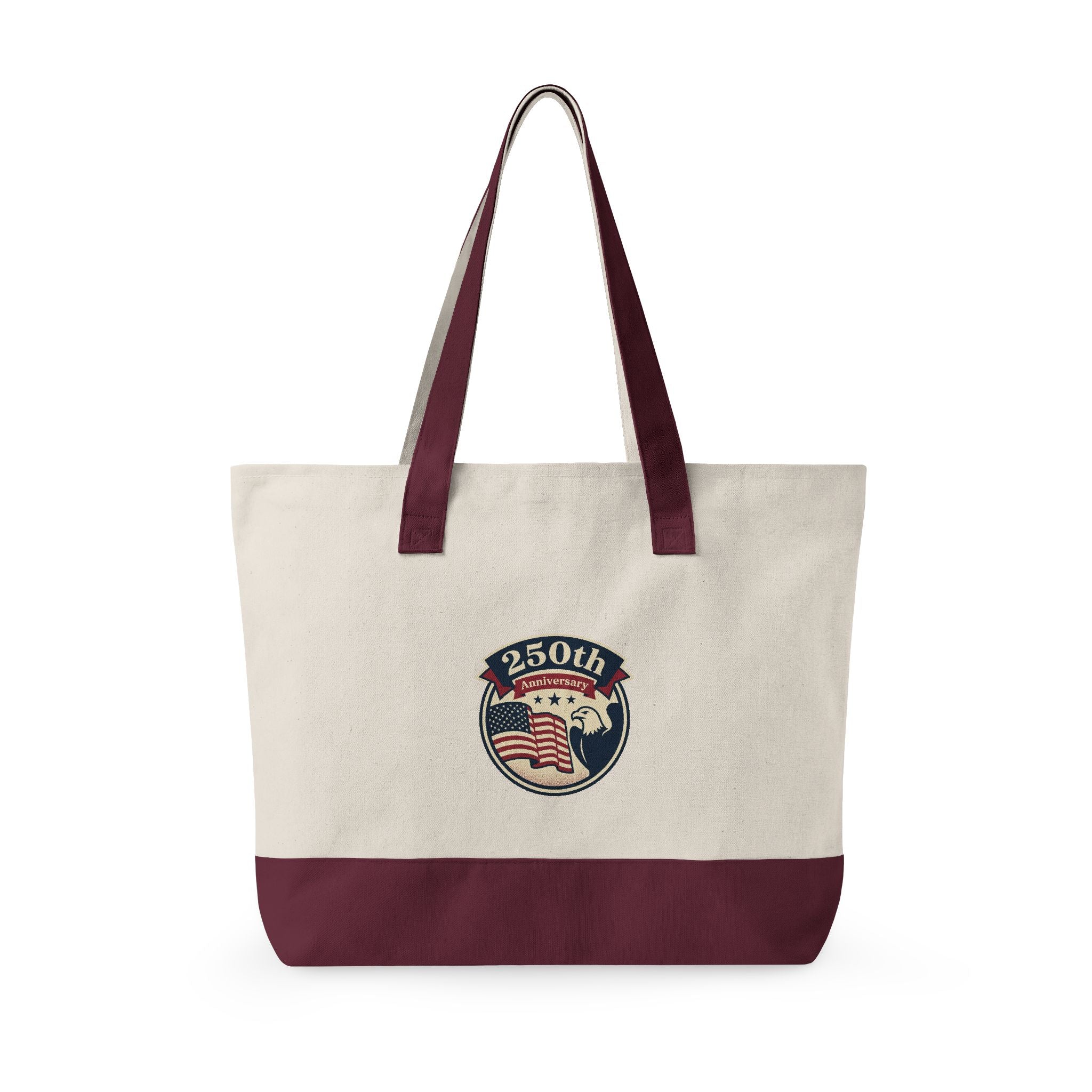 250th Anniversary American Flag Canvas Tote Bag — Zippered Patriotic Tote