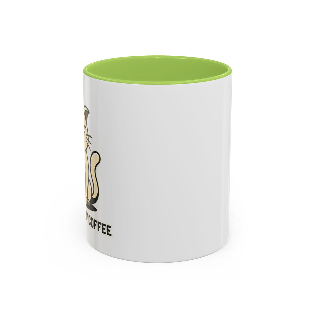 Cat Lover Coffee Mug – Cute Cat Illustration ‘Coffee’ Accent Ceramic Mug (11/15oz)
