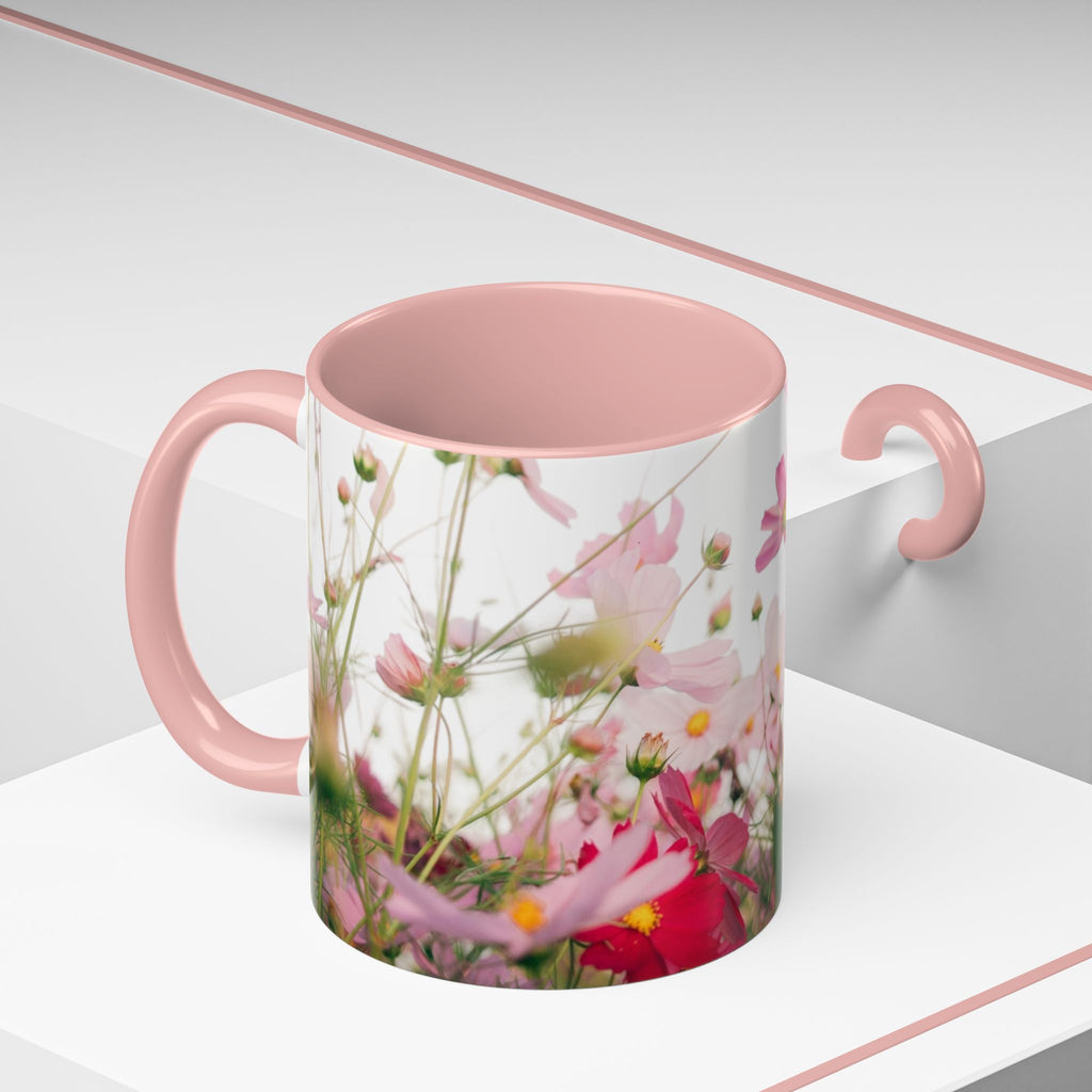 Floral Cosmos Accent Coffee Mug — Pink Wildflower Tea & Coffee Cup (11/15oz)