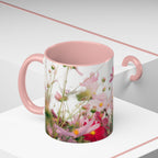 Floral Cosmos Accent Coffee Mug — Pink Wildflower Tea & Coffee Cup (11/15oz)