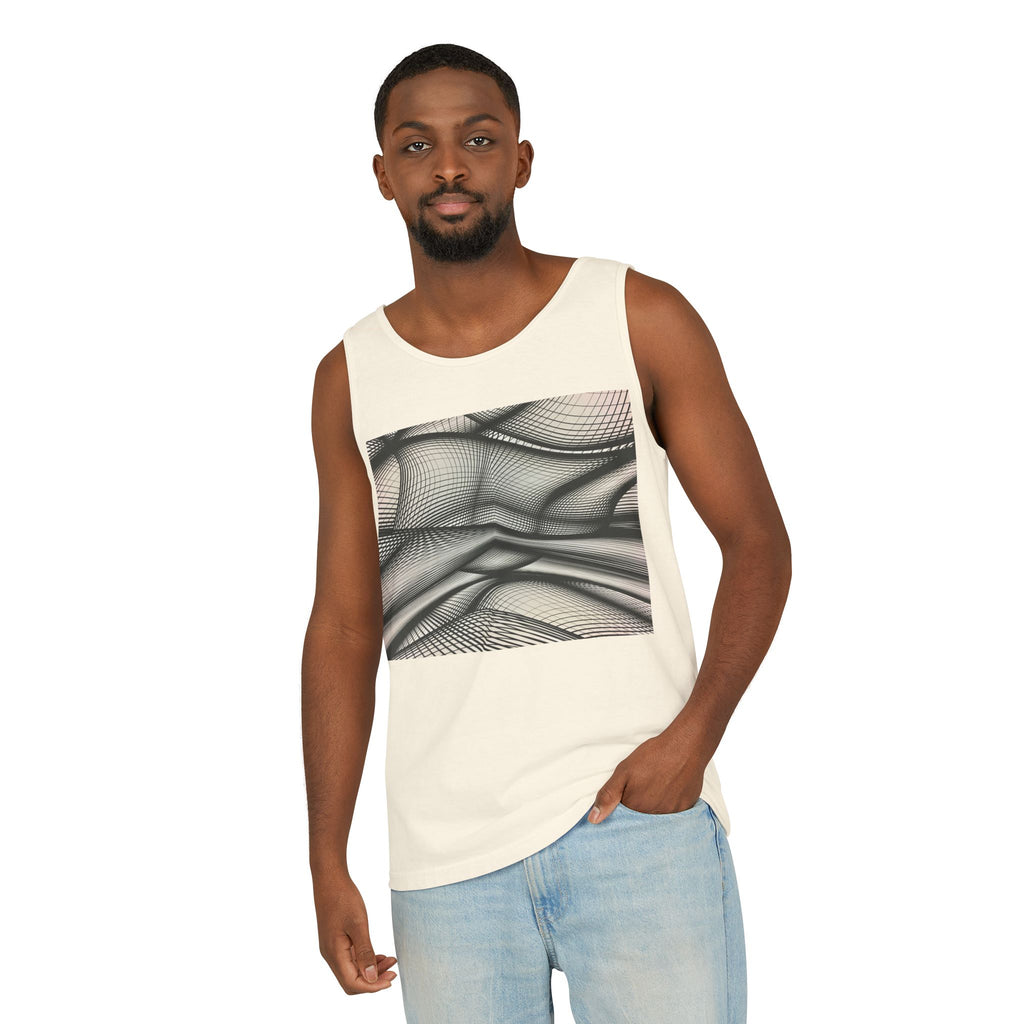 Abstract Wave Mesh Tank Top — Geometric Optical Illusion Graphic Tank