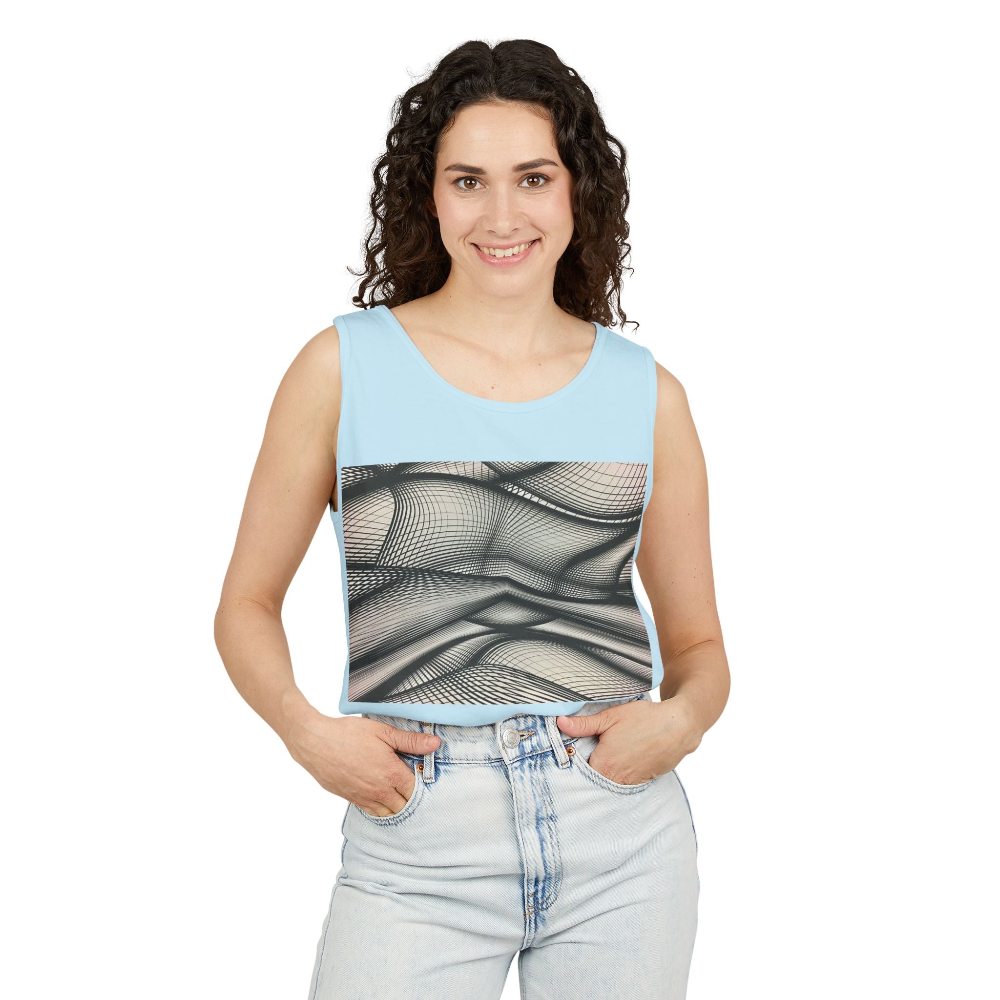 Abstract Wave Mesh Tank Top — Geometric Optical Illusion Graphic Tank