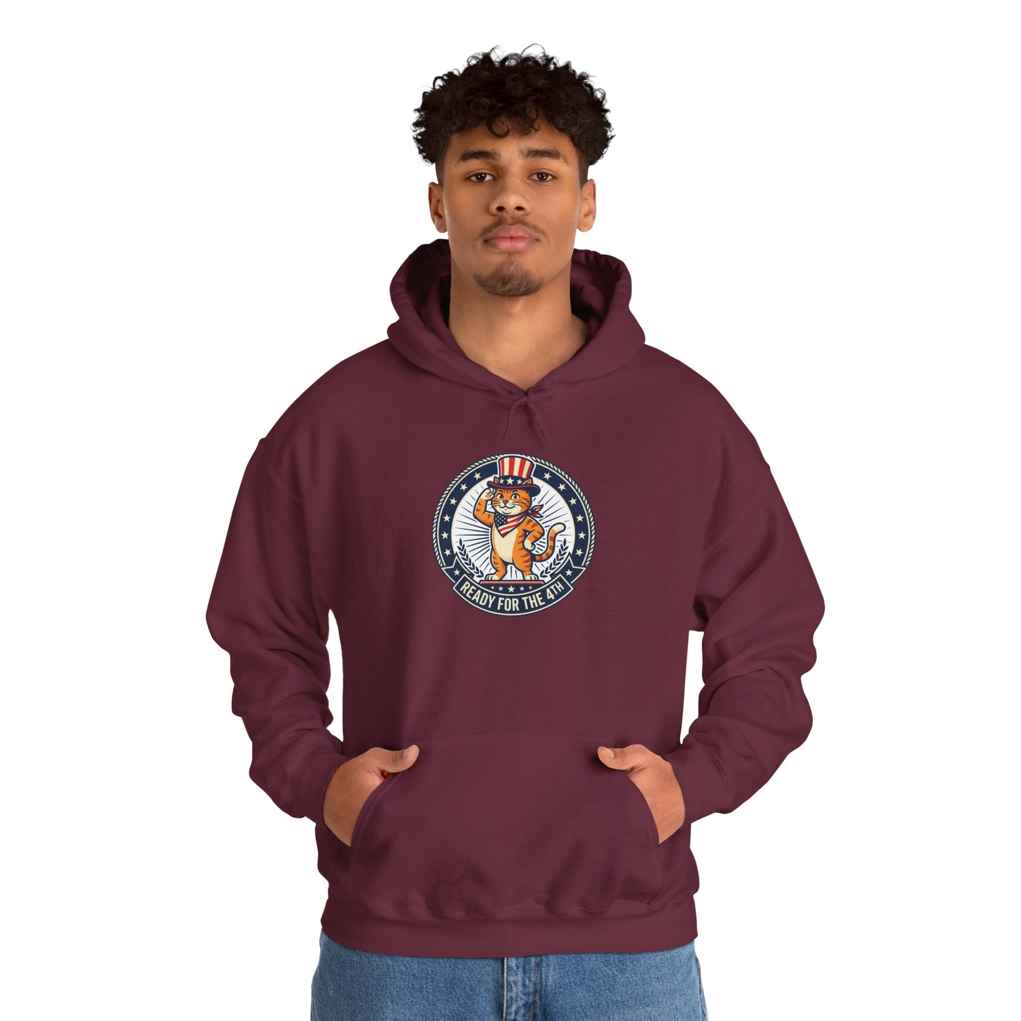 Patriotic Cat Hoodie — "Ready for the Stars" Graphic Pullover