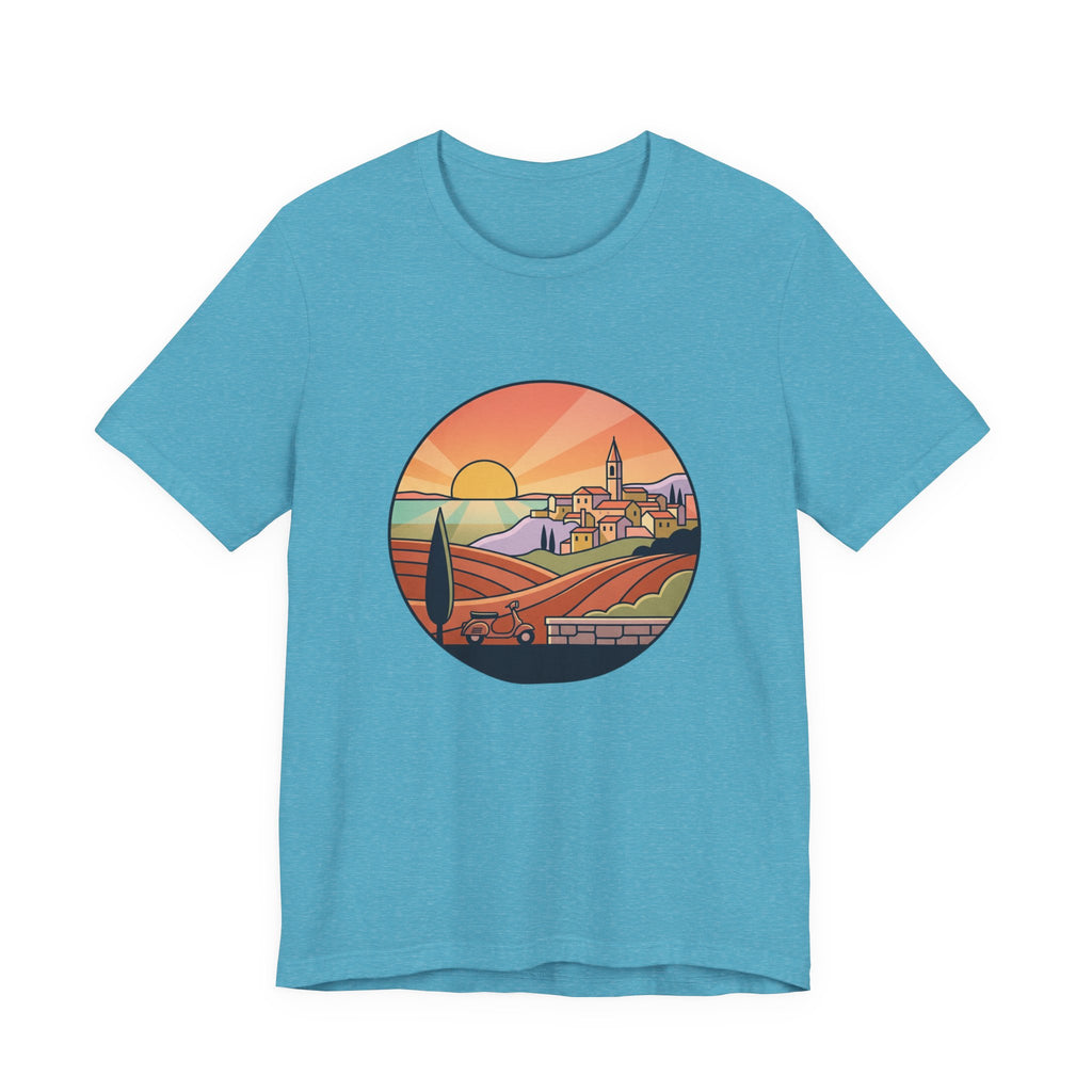 Sunset Tuscan Landscape T-Shirt — Vintage Italian Countryside Graphic Tee