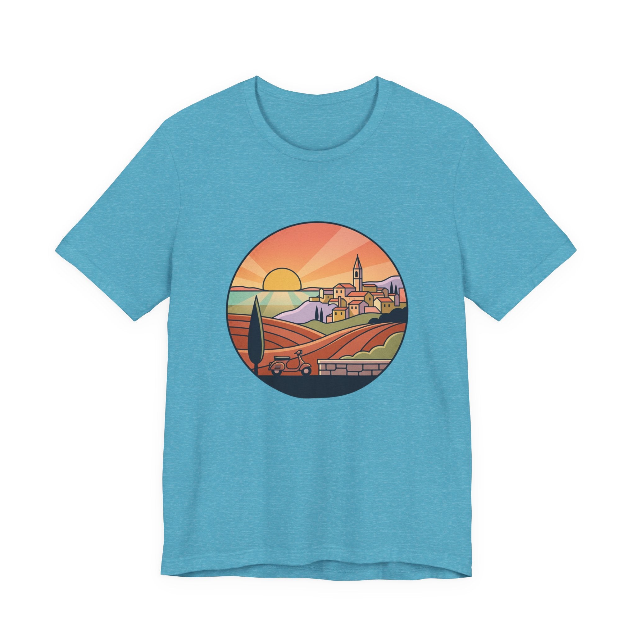 Sunset Tuscan Landscape T-Shirt — Vintage Italian Countryside Graphic Tee