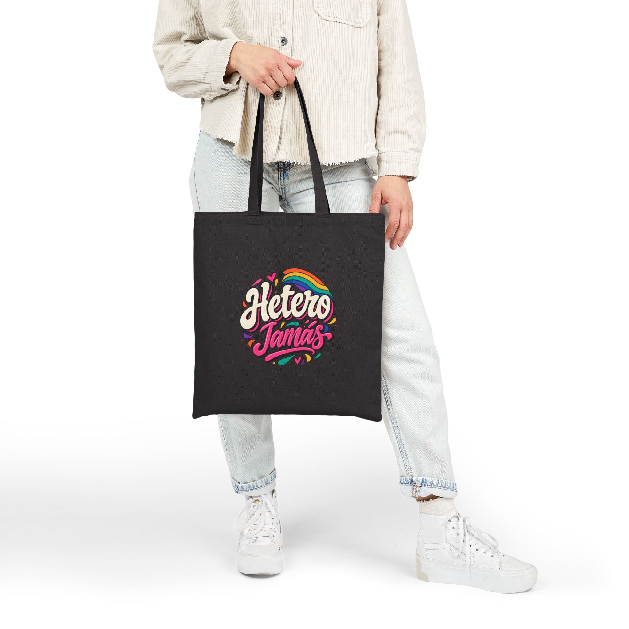 Tote Bag — "Hetero Tamas" Retro Rainbow Canvas Tote