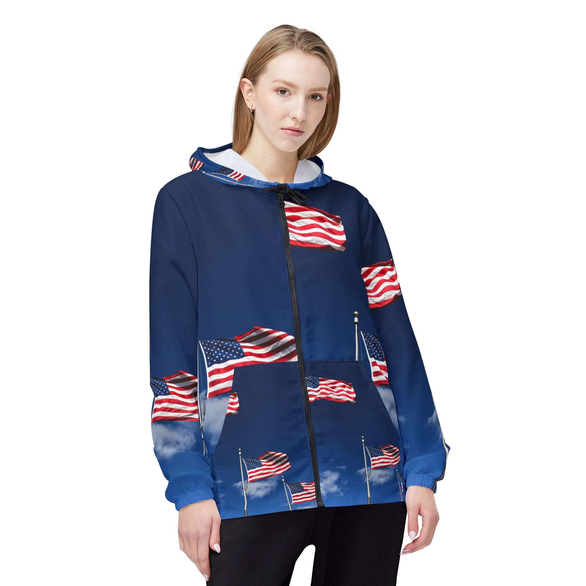 American Flag Windbreaker Jacket — All-Over Print Patriotic Windbreaker