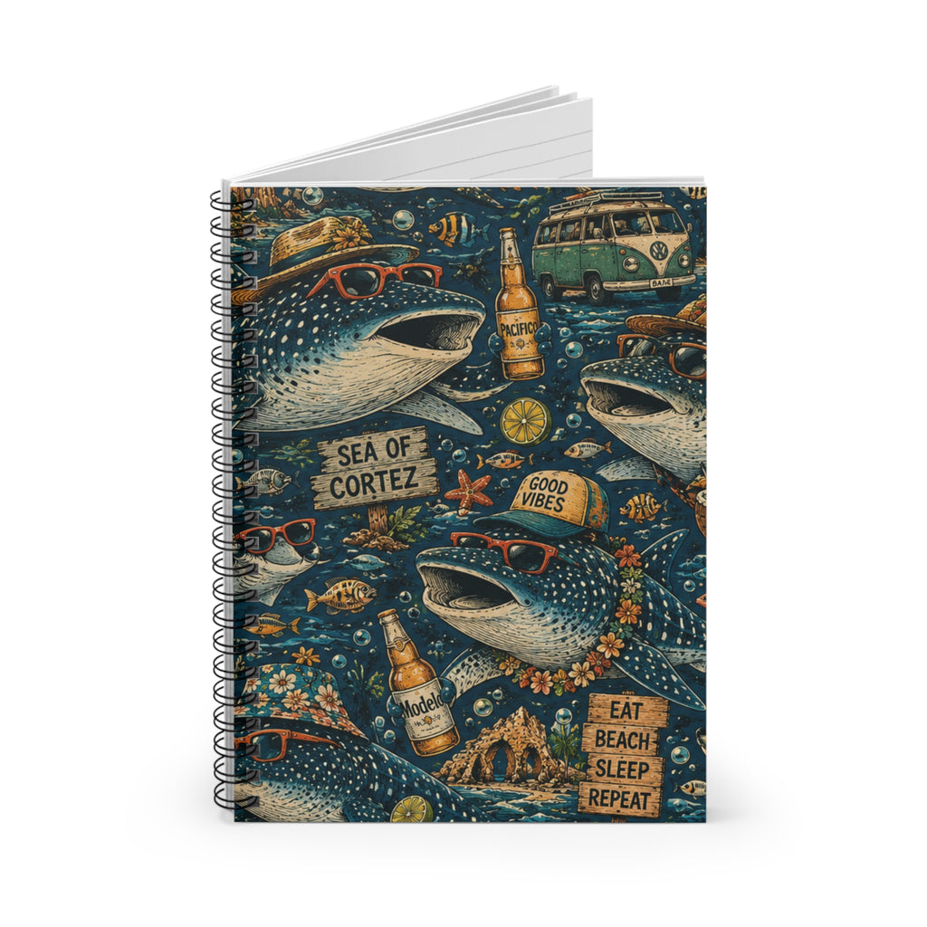 Whale Shark Beach Notebook — 'Eat Beach Sleep Repeat' Spiral Journal