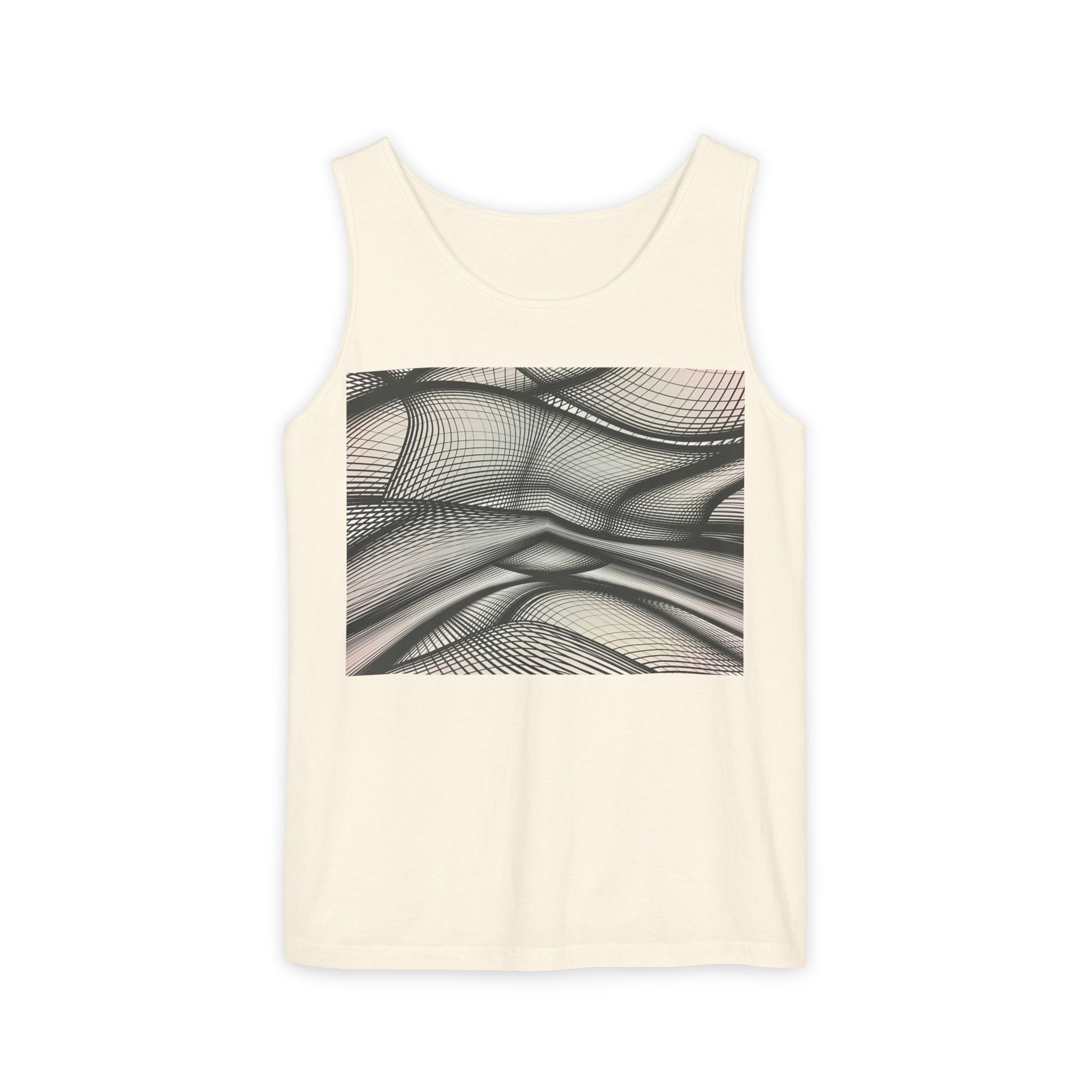 Abstract Wave Mesh Tank Top — Geometric Optical Illusion Graphic Tank