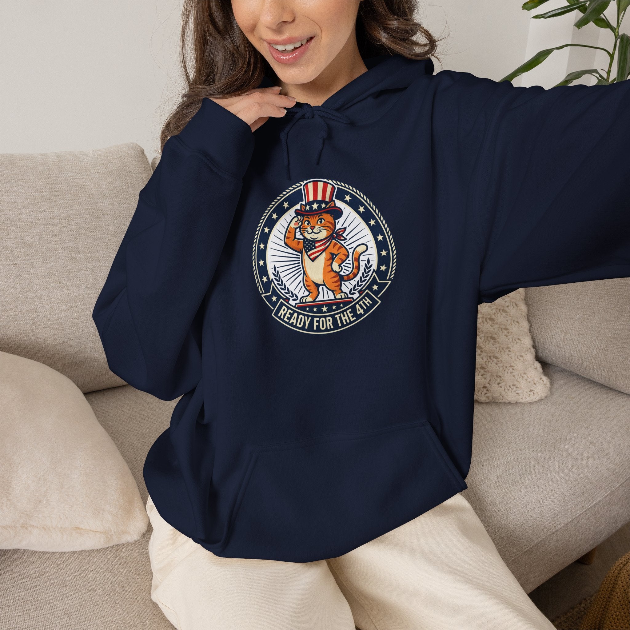 Patriotic Cat Hoodie — "Ready for the Stars" Graphic Pullover