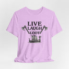 Live Laugh Loot Viking Tee – Funny Norse Drakkar & Axes Shirt