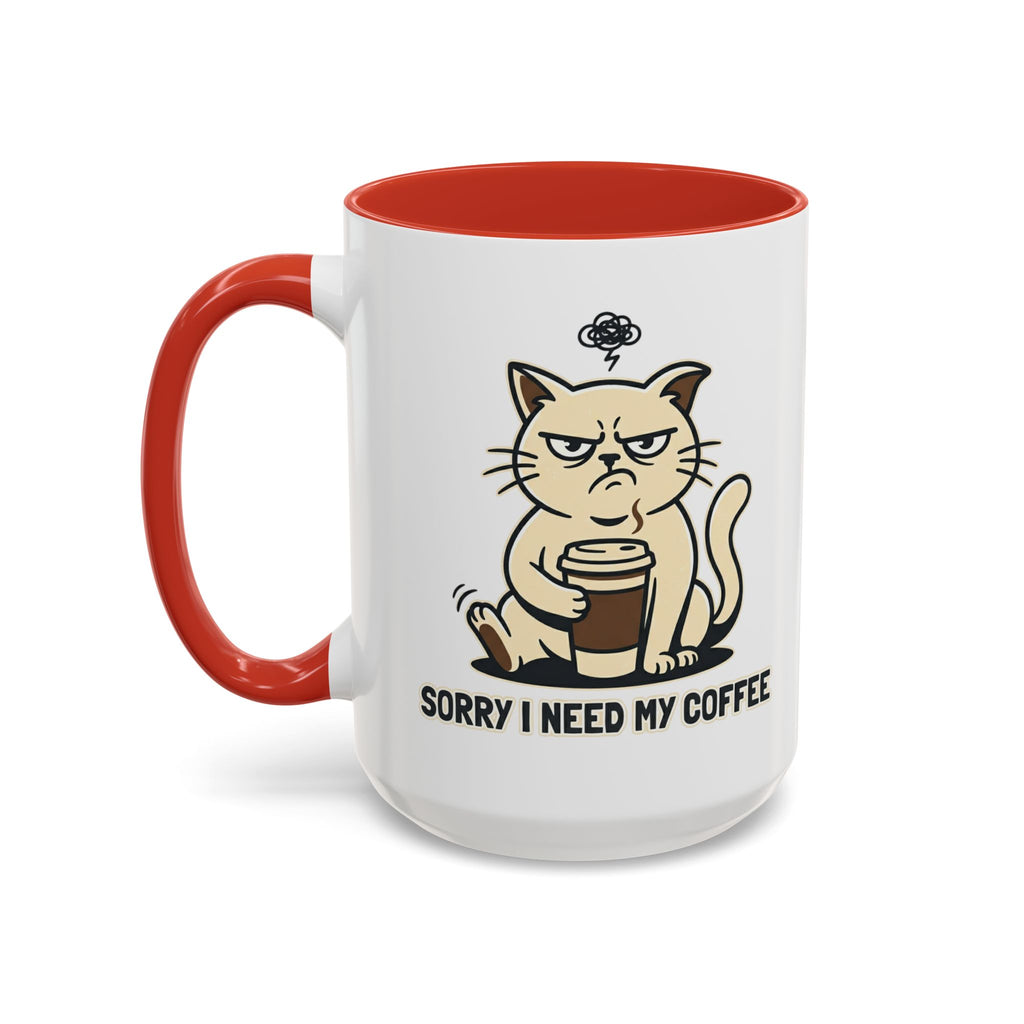Cat Lover Coffee Mug – Cute Cat Illustration ‘Coffee’ Accent Ceramic Mug (11/15oz)