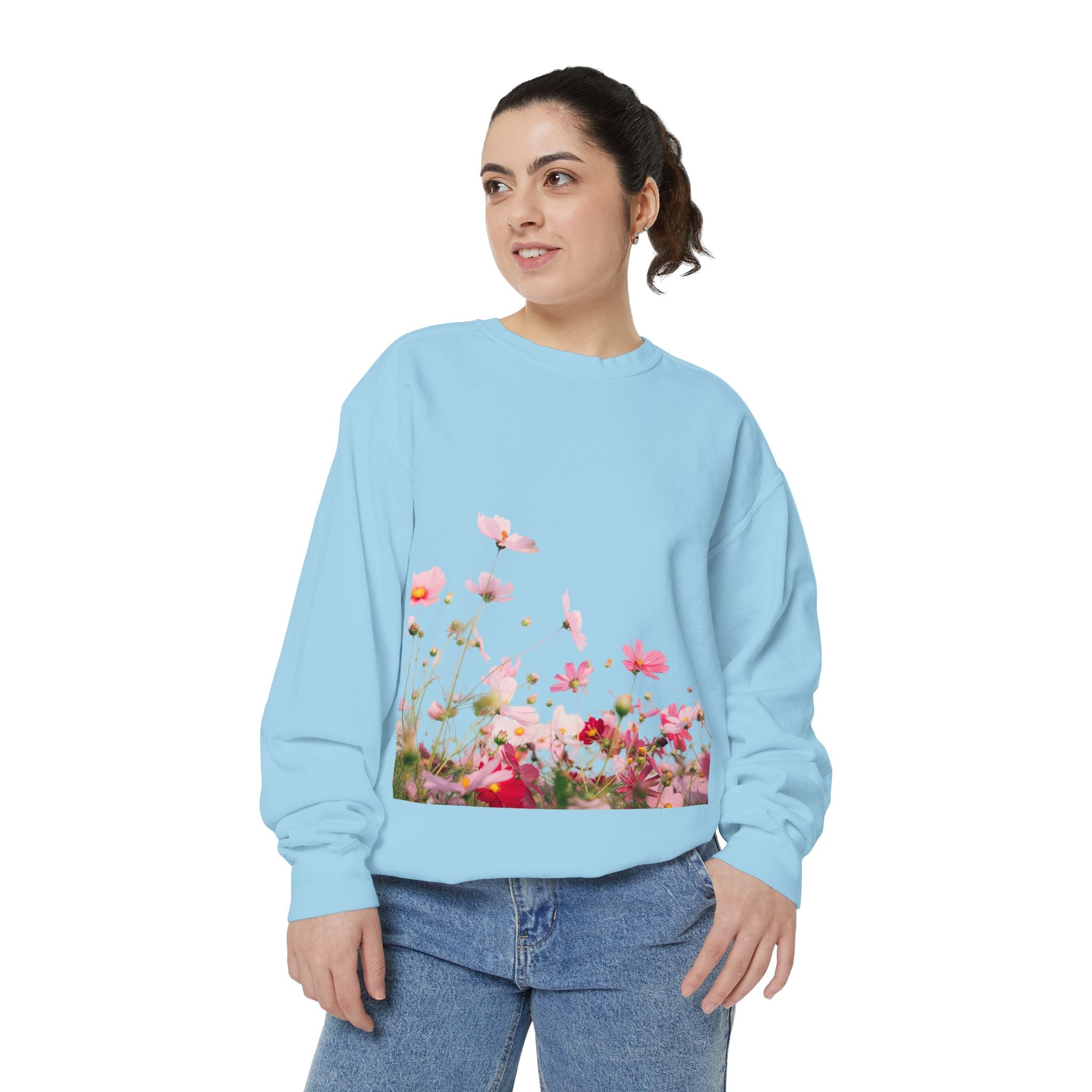Floral Meadow Sweatshirt — Pink Cosmos Garden Crewneck