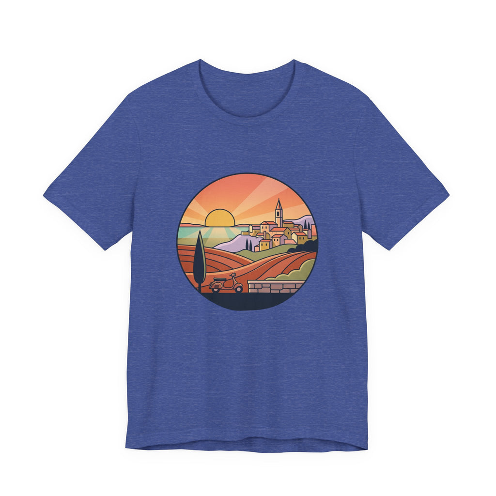 Sunset Tuscan Landscape T-Shirt — Vintage Italian Countryside Graphic Tee