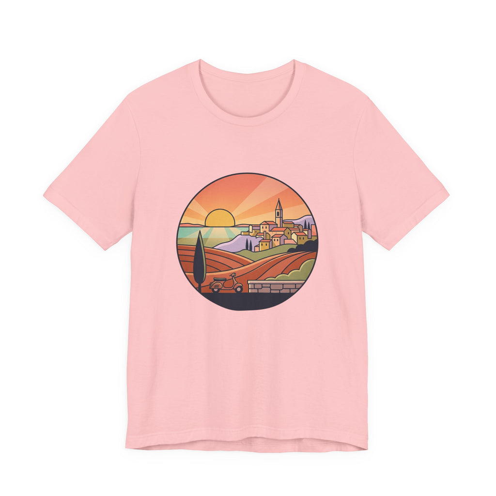 Sunset Tuscan Landscape T-Shirt — Vintage Italian Countryside Graphic Tee