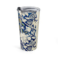 20oz Floral Blue Vintage Tumbler — Insulated Travel Cup with William Morris Style Pattern
