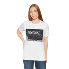 New York City Skyline Tee — Vintage Black & White 'NEW YORK!' Graphic Shirt
