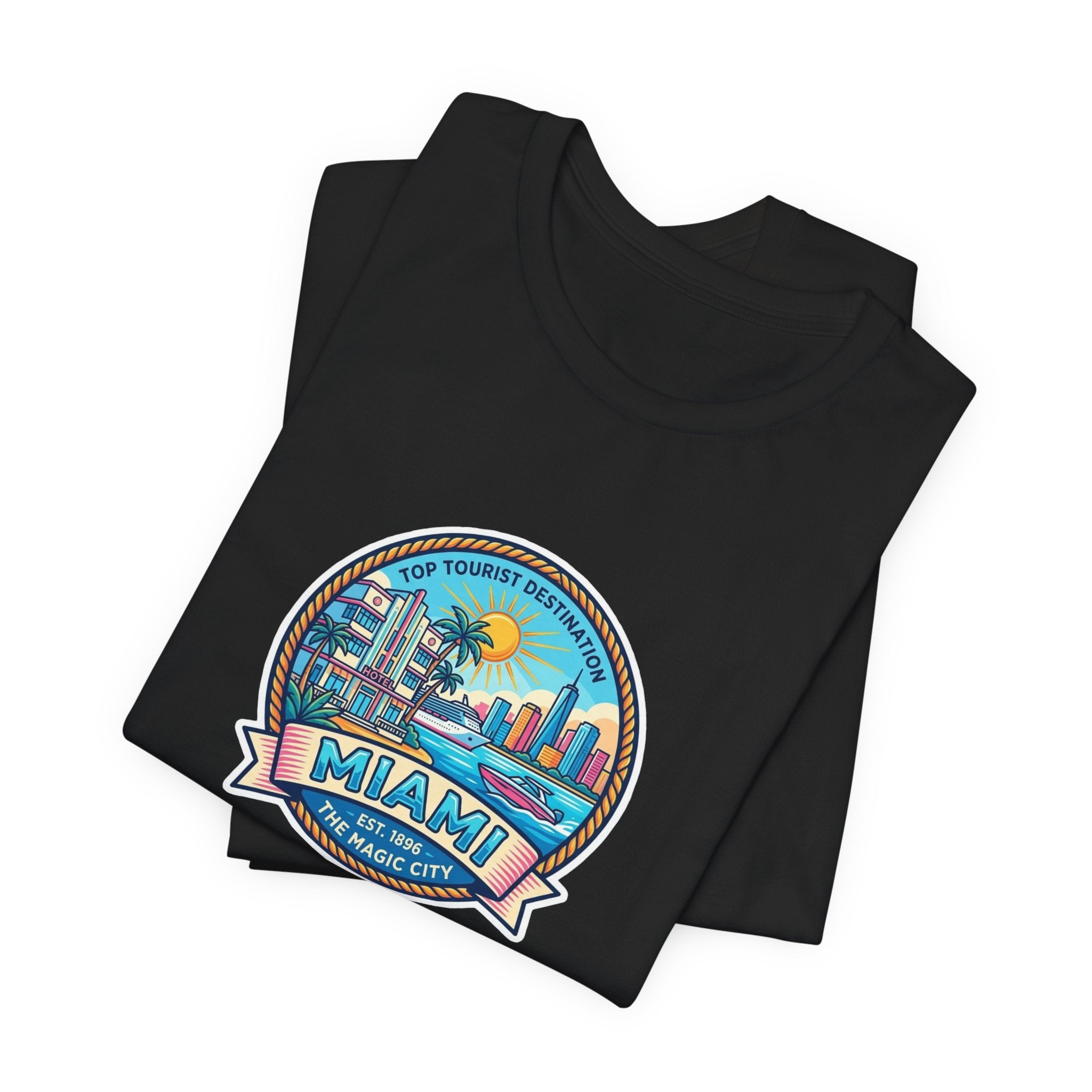 Miami Beach Vintage Logo Tee — Miami Skyline Sunset T‑Shirt