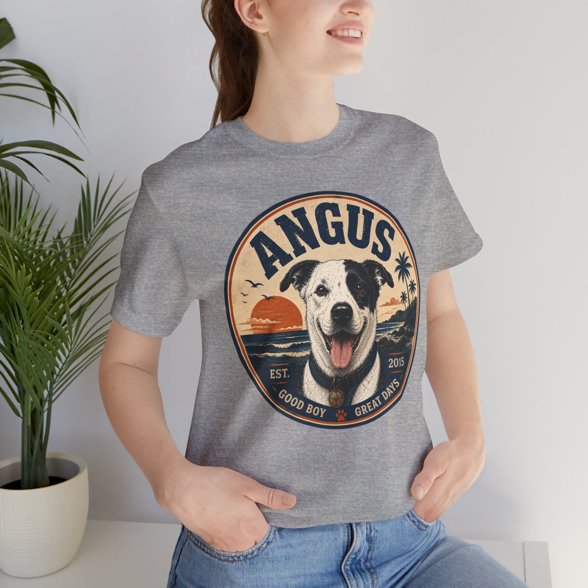 Angus Dog Tee — Retro Beach Portrait T-Shirt