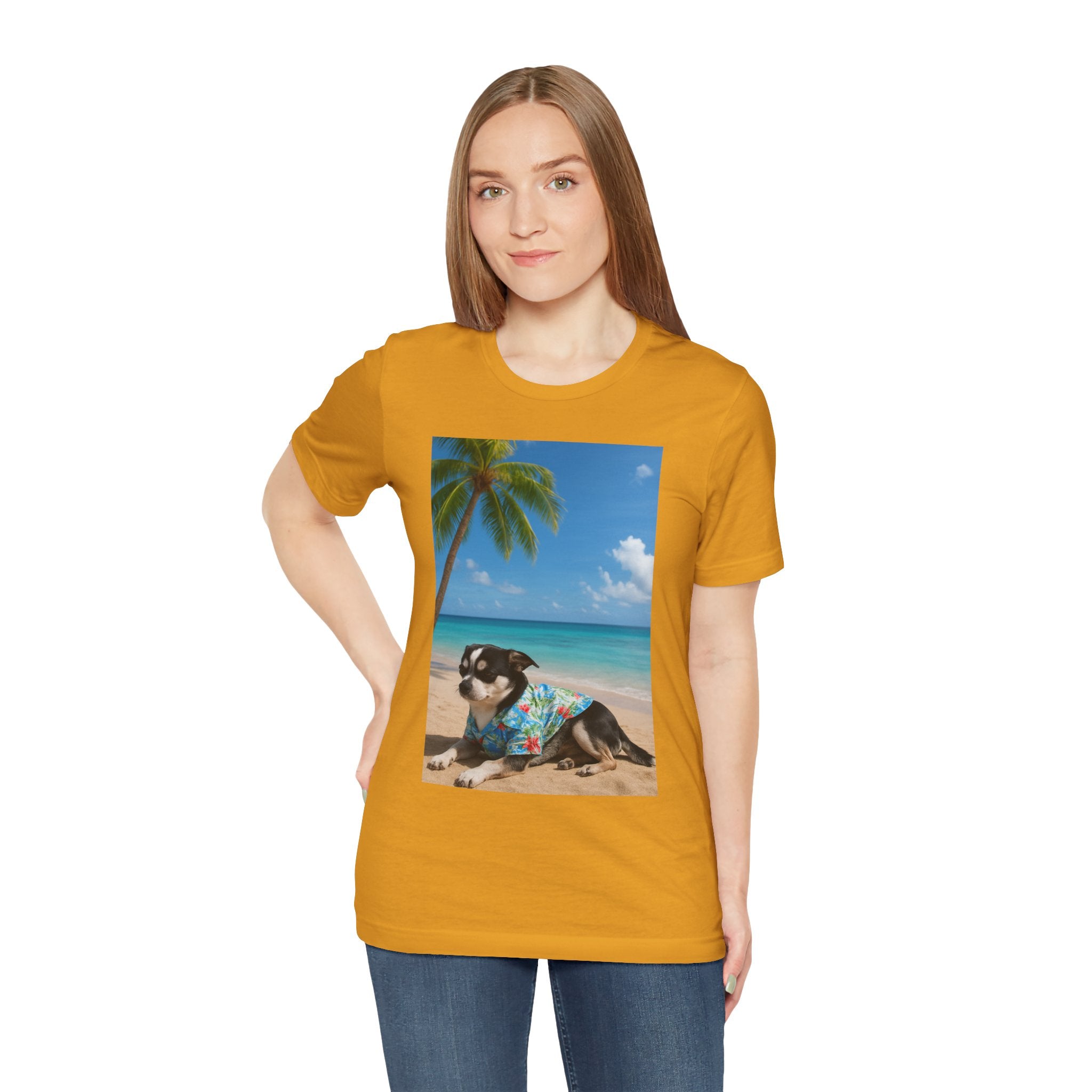 Beach Chihuahua Dog T-Shirt — Hawaiian Shirt Puppy on Tropical Shore