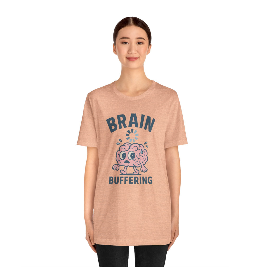 Brain Buffering T‑Shirt — Cute Cartoon Brain Graphic Tee for Neuro Humor
