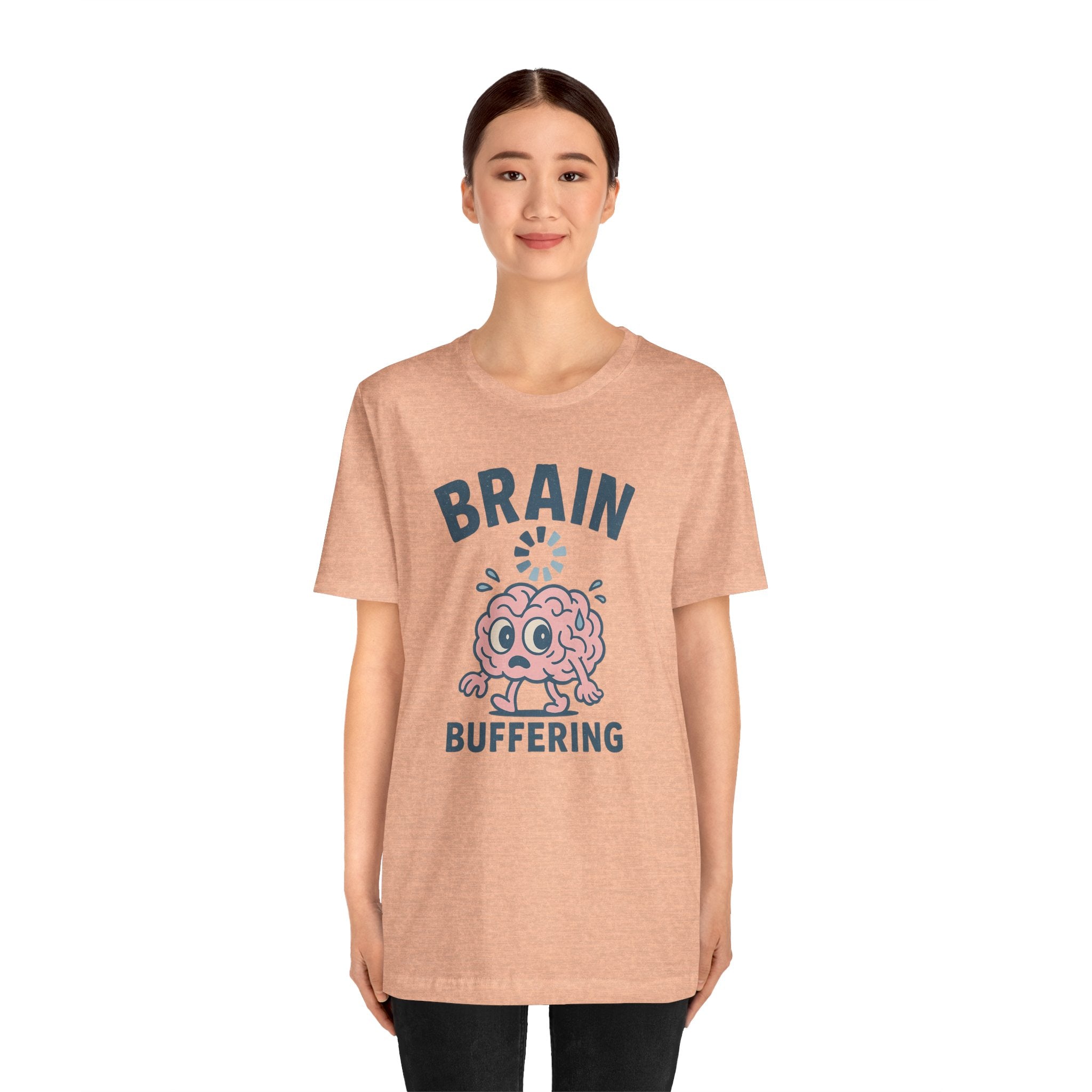 Brain Buffering T‑Shirt — Cute Cartoon Brain Graphic Tee for Neuro Humor